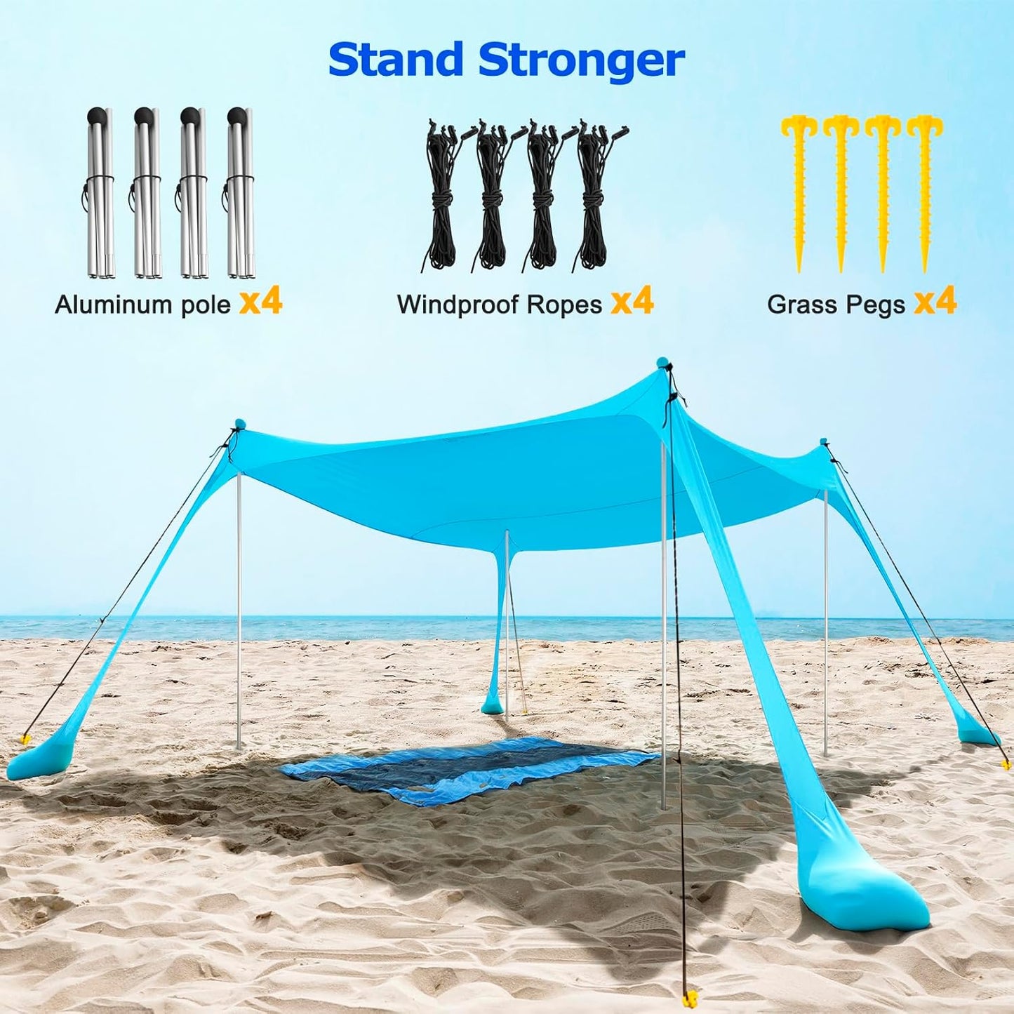 COMMOUDS Beach Tent Sun Shelter - UPF50+ Pop Up Beach Canopy with Sandbags & Sand Shovel & Windproof Poles, Portable Sun Shade for Beach, Camping, Picnics, Backyard