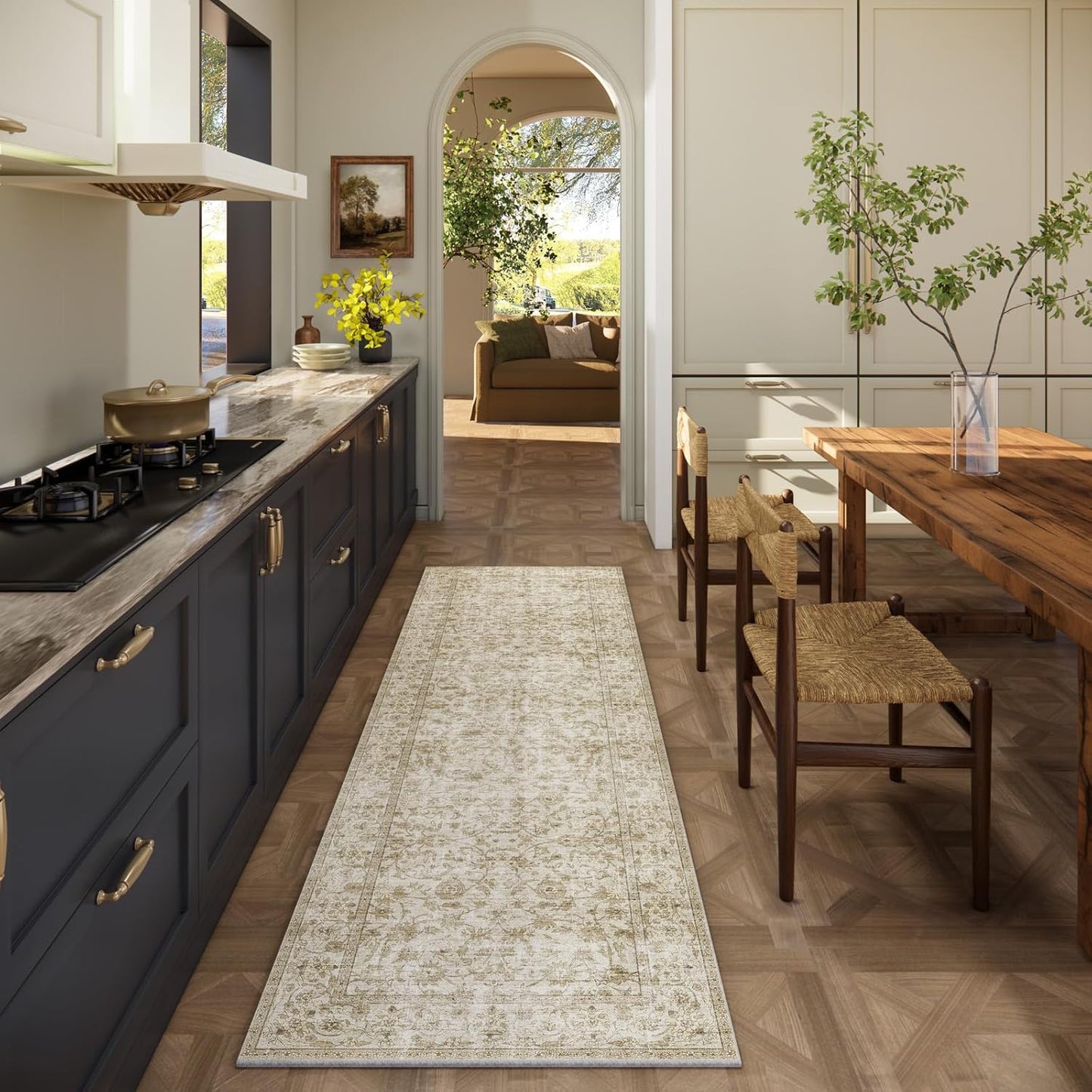 Washable Kitchen Rug Runners for Hallways: 2'6"x8' Bedroom Runner Rug Non Slip Low-Pile Stain Resistant Soft Carpet Runner for Indoor Entryway Hallways Kitchen Laundry Room Beside Farmhouse