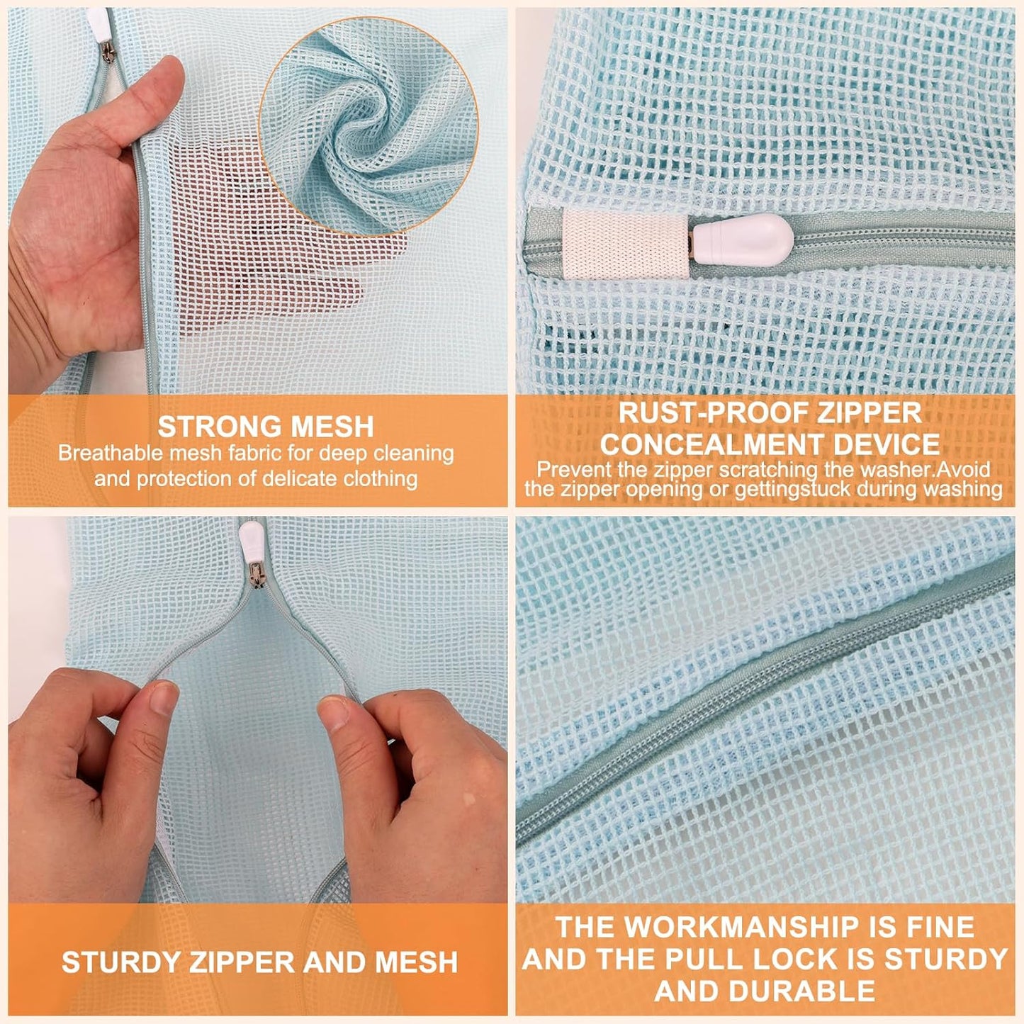 4-Piece Blue Medium Durable Organic Cotton Mesh Laundry Bags with Sturdy Zippers and Breathable Mesh are Delicate Laundry Bags for Underwear, Clothes, Pants and Socks