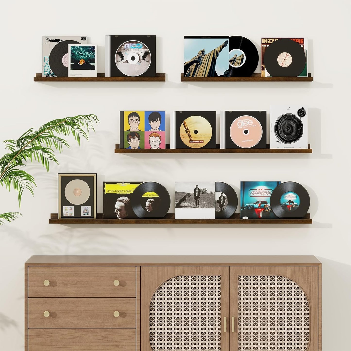 Picture Ledge Shelf, Solid Pine Wood Floating Shelves Set of 2, 40 Inches Nursery Book Shelves for Toys Storage, Kids Bookshelf Wall Mounted for Living Room Bedroom Decor Books Photo Frames, Walnut