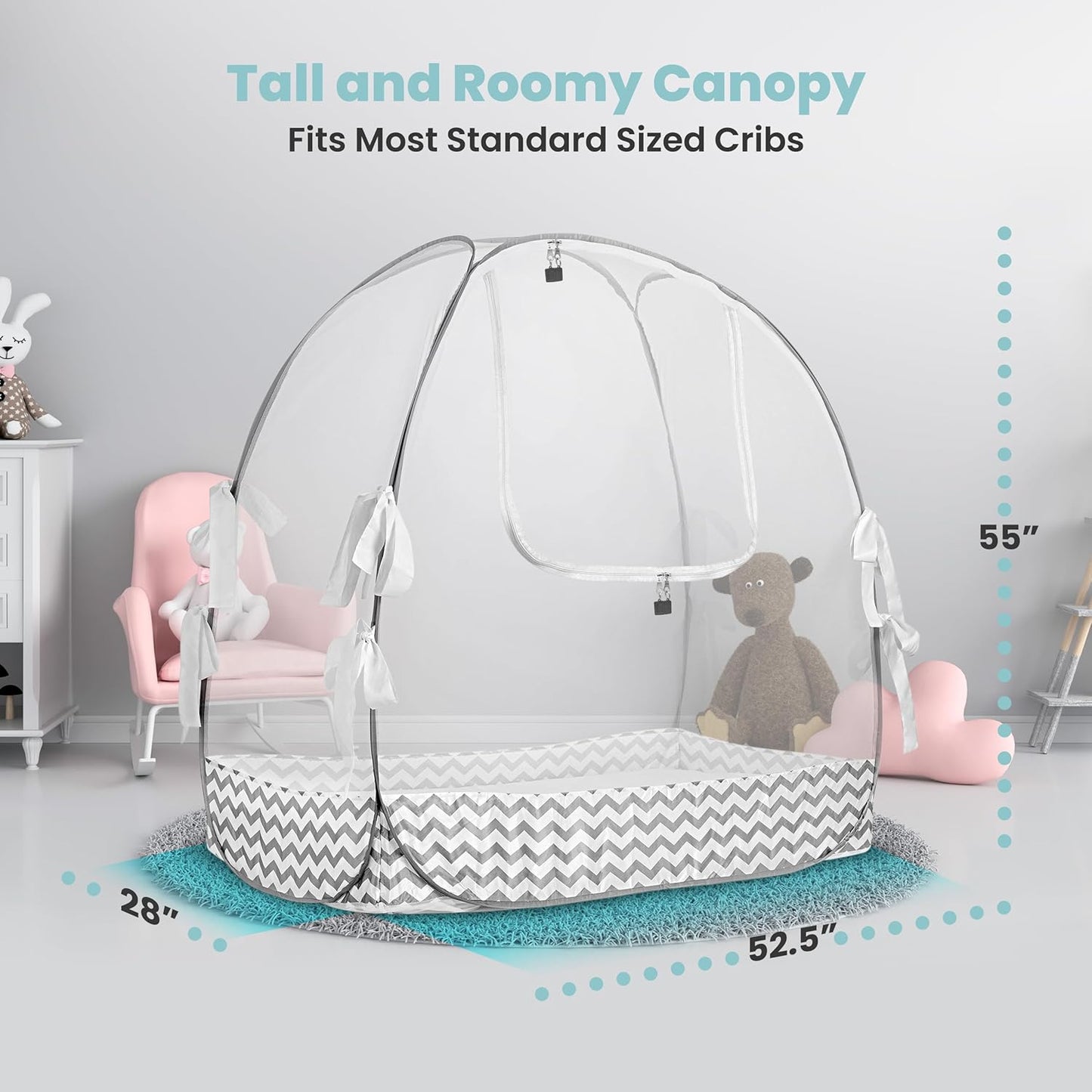 Breathable Mesh Crib Tent to Keep Baby from Climbing Out, Crib Net Canopy with Auto-Lock Zipper and Safety Latch, Crib Net to Keep Baby in, Crib Cover for Safety (Mosquiteros para Cunas de Bebes)