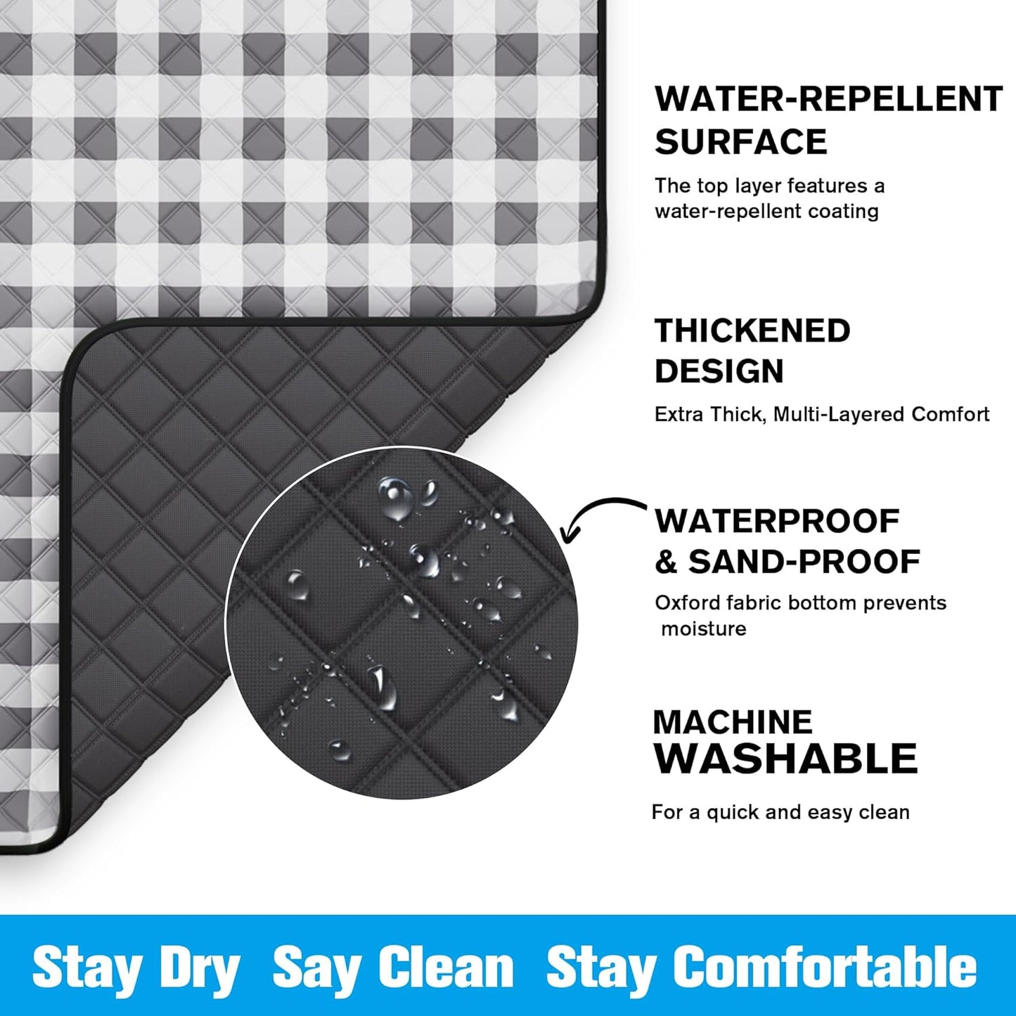 TigeJoy Extra Large Picnic Blanket Waterproof Foldable 80''x100'', Outdoor Picnic Mat Beach Blanket Sandproof for Park, Grass, Travel, Hiking, Camping Essentials, Gingham Picnic Blanket