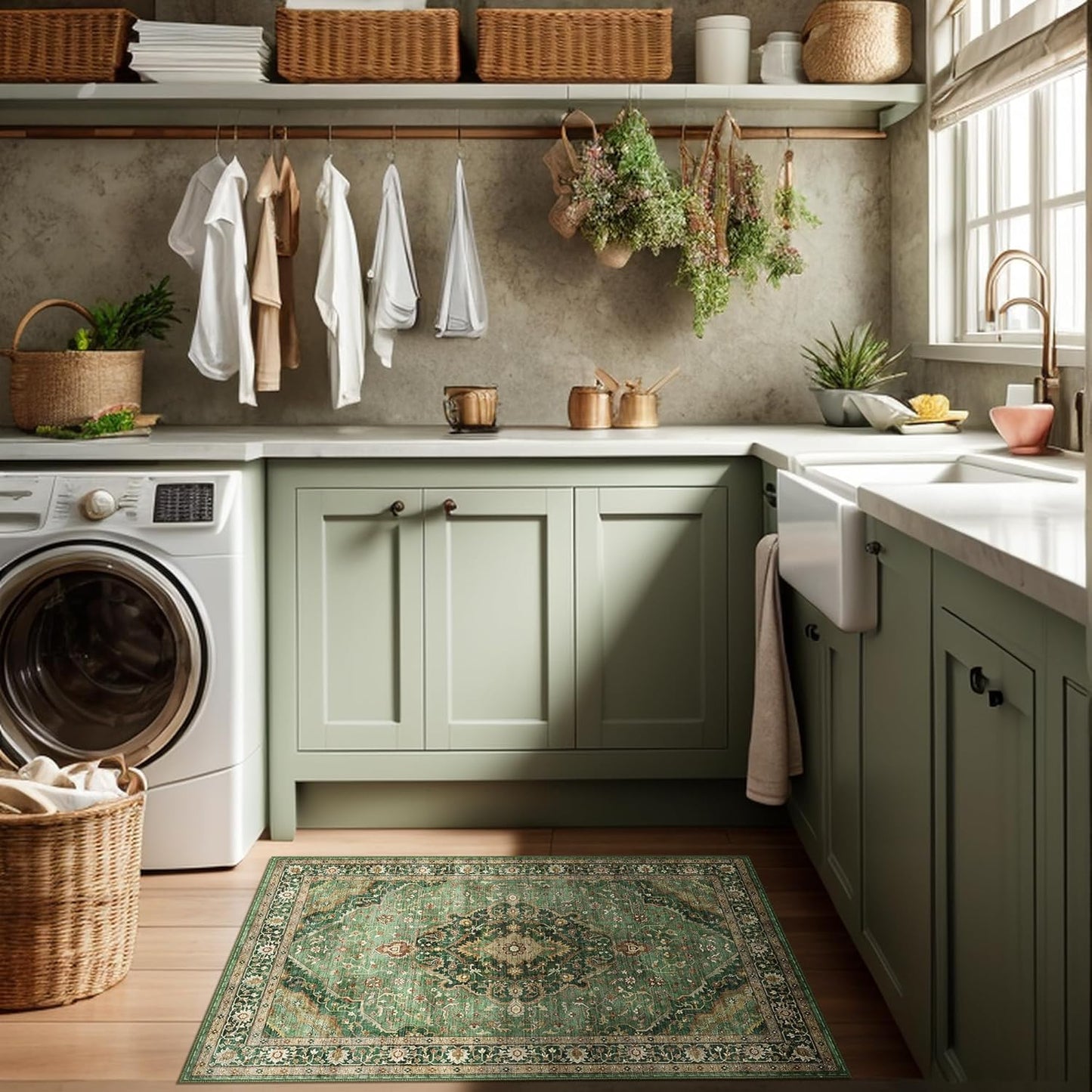 Green Area Rug Entryway Rugs for Bedroom Bathroom Kitchen - 2x3 Small Soft Rugs Low Pile Keep Off Rug Carpet Washable Rug Oriental Indoor Boho Area Rug Cute 2x3ft