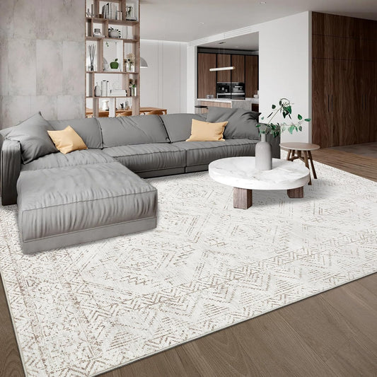 COZYLOOM 10x13 Area Rug Living Room Washable Rugs Stain Resistant for Bedroom Soft Floor Carpet Non Slip Distressed Geometric Carpet for Dining Room Laundry Room Office, Ivory