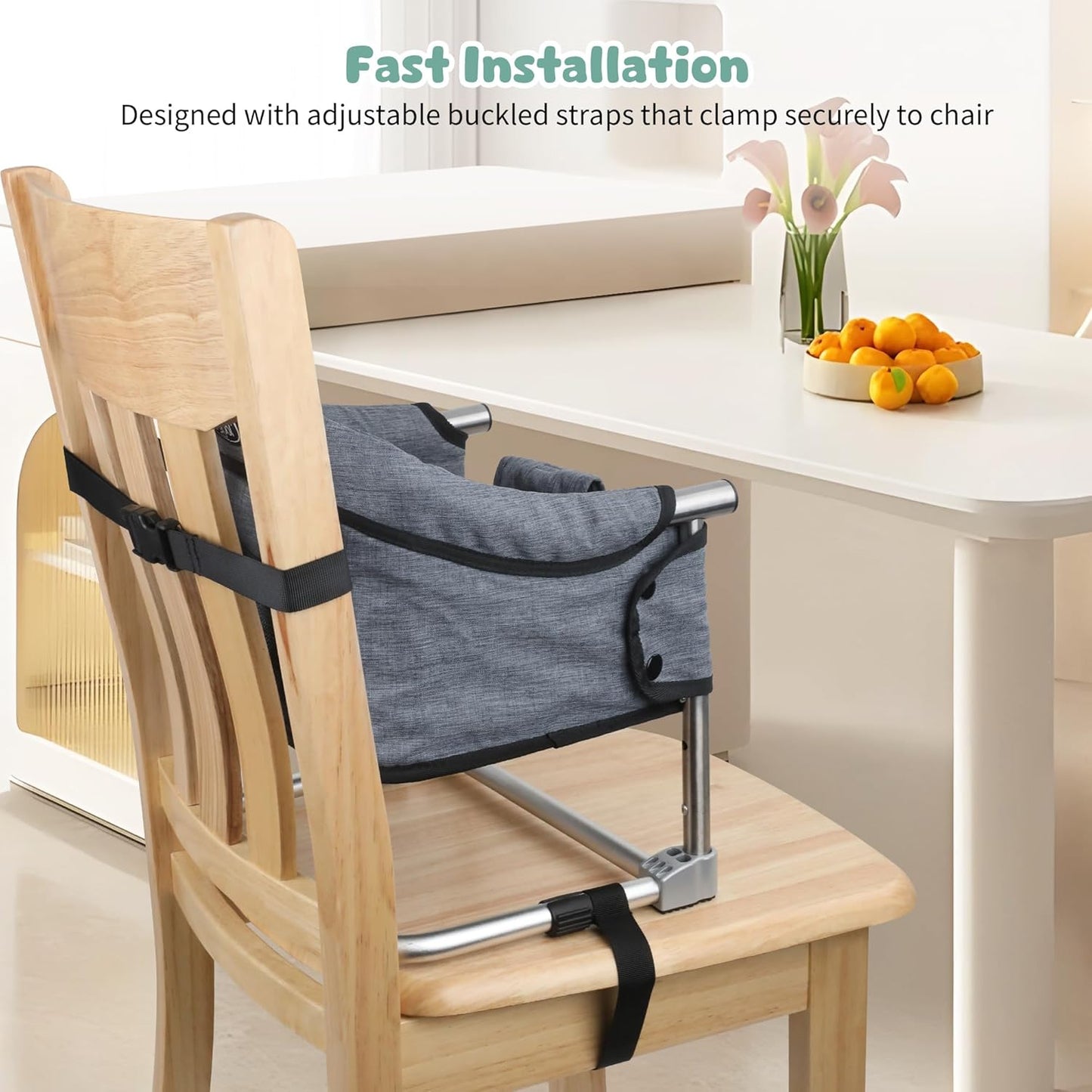 Booster Seat for Dining Table: Portable Toddler Booster Chair with Safety Buckle and Height Adjustable, Foldable Baby Feeding Chair, Kids High Chair Booster Seat for Kitchen Home Travel - Bright Blue