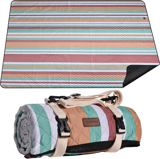 Waterproof Picnic Blanket 80" x 60" in Portable with Carry Strap for Beach Mat or Family Outdoor Camping Party, Park Blanket for Grass Park, Hiking, Travel, Concerts (Orange&Brown, 80" x 60")