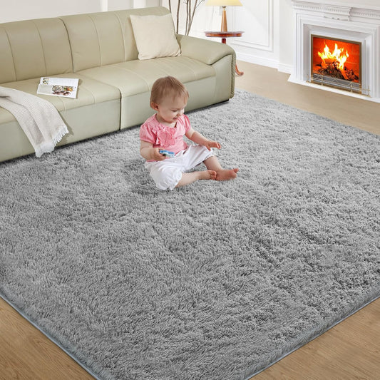 Ultra Soft Rug for Living Room, 5X8 Fluffy Shag Area Rug for Bedroom, Modern Shaggy Carpet Fuzzy Rug for Teens Dorm Nursery Home Decor Aesthetic, Upgrade Anti-Skid Durable, Light Grey