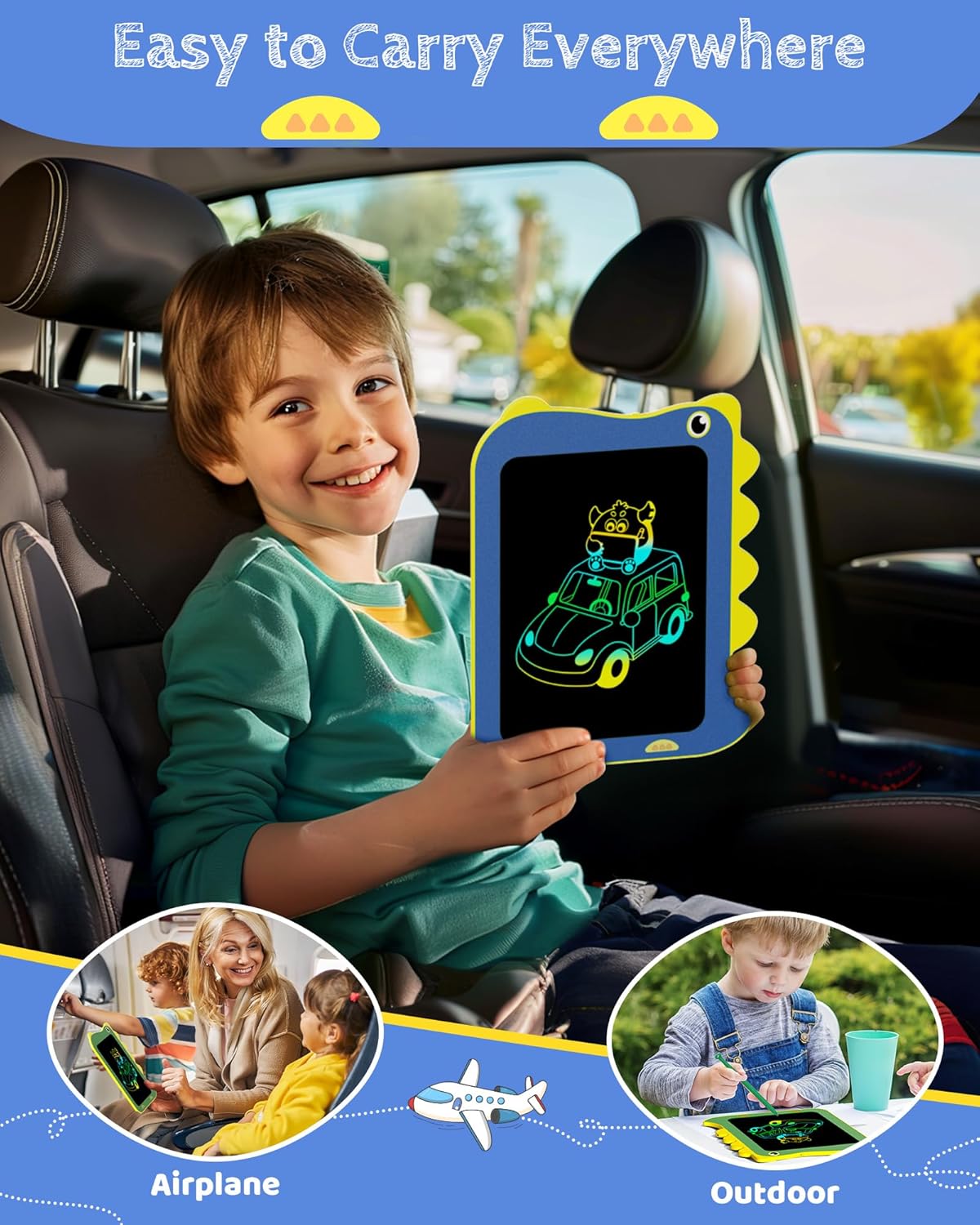 TEKFUN Toddler Boy Toys, LCD Writing Tablet for Kids, Doodle Board Dinosaur Toys, Travel Essentials Toys for 3 4 5 6 Year Old Boys Girls, Easter Birthday Christmas Gifts (8.5inch Blue)