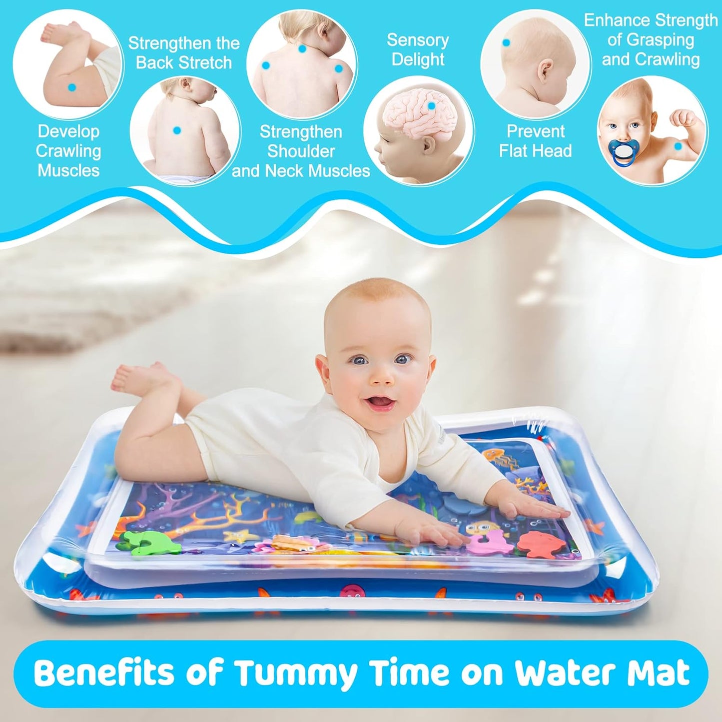 Tummy Time Water Mat丨Inflatable Tummy Time Water Play Mat for Babies, Infants and Toddlers 3 to 12 Months Promote Development Toys Baby Gifts