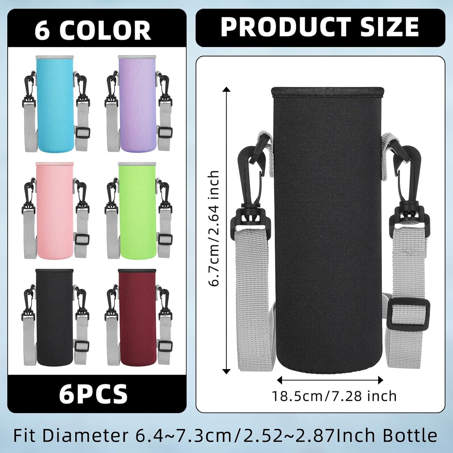 Rtteri 6 Pcs Neoprene Water Bottle Carrier Bag with Adjustable Shoulder Strap 32oz Insulator Water Bottle Cover Holder Cooler Sleeve for Stainless Steel/glass/plastic (Cute)