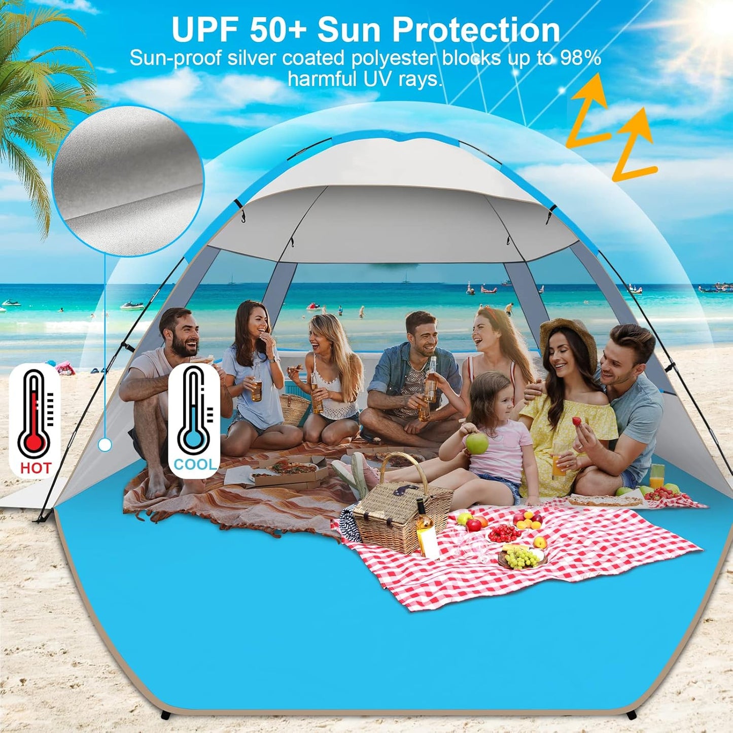 Gorich Beach Tent Sun Shelter for 3/4-5/6-7/8-10 Person with UPF 50＋ UV Protection, Lightweight & Easy Setup Beach Shade Canopy, Portable Beach Shade Tent Beach Cabana