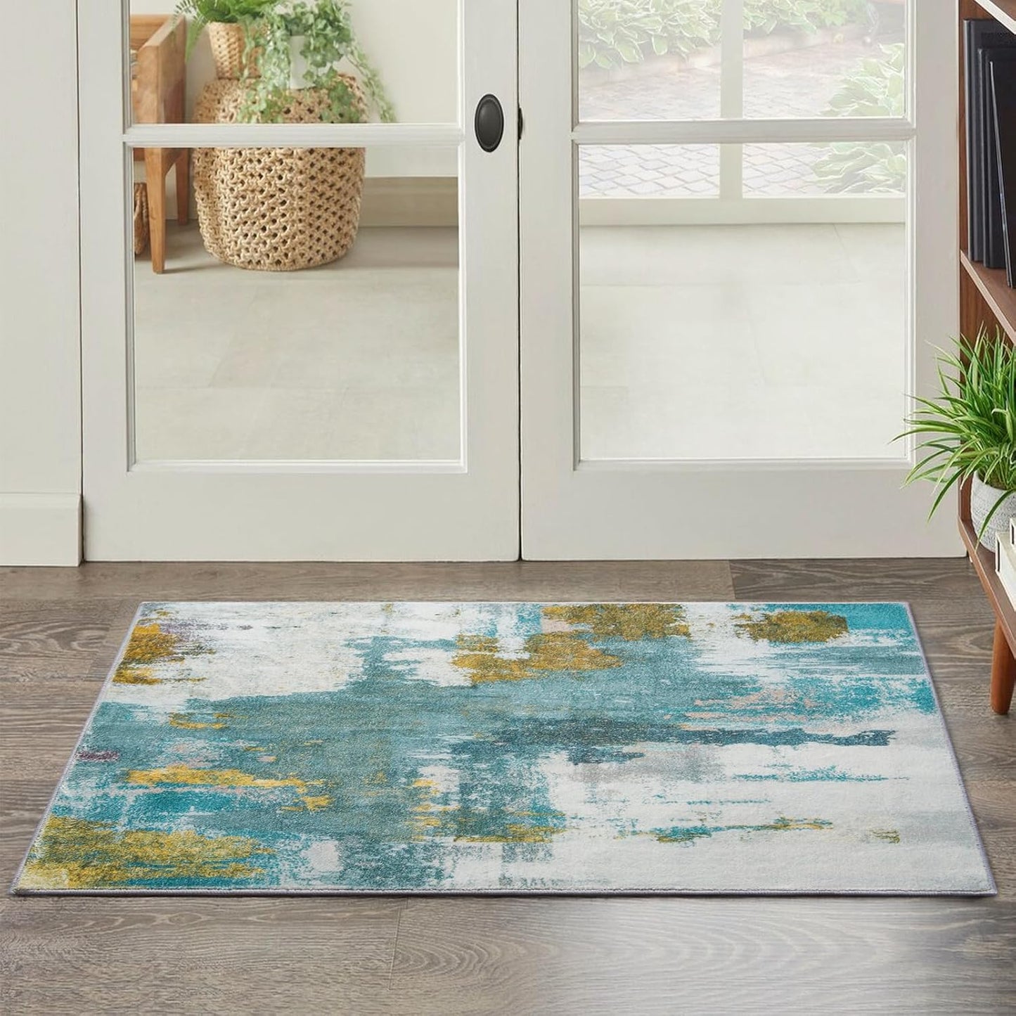 Entryway Rug 2x3 Blue Rug, Washable Abstract Small Rugs Non-Slip Low Pile Throw Rugs for Kitchen Floor, Front Door, Bedroom Bedside