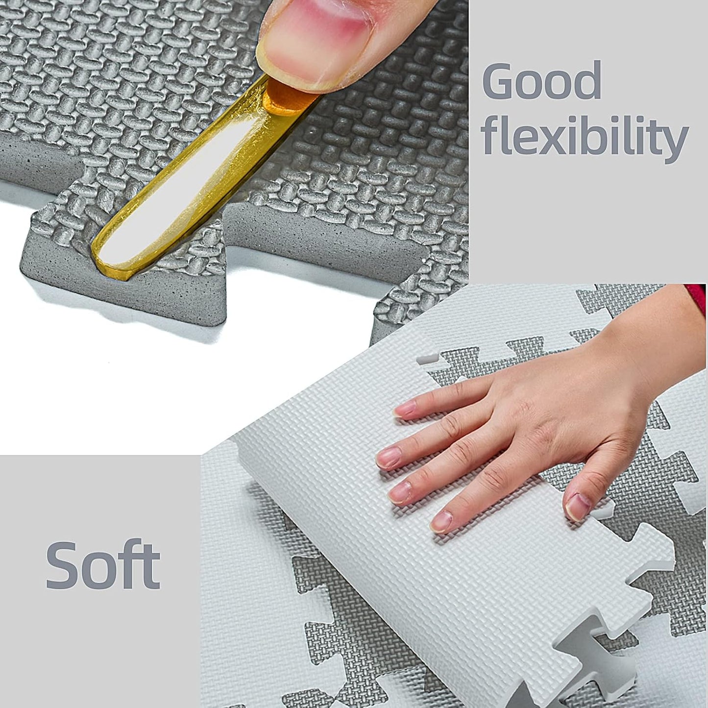 qqpp EVA 18 Tiles Baby Play Mat for Playing, Interlocking Foam Floor Mats for Tummy Time & Crawling, Puzzle Flooring Tiles with Animals Laser Pattern for Kids. Gray. QL-11(L) b18N