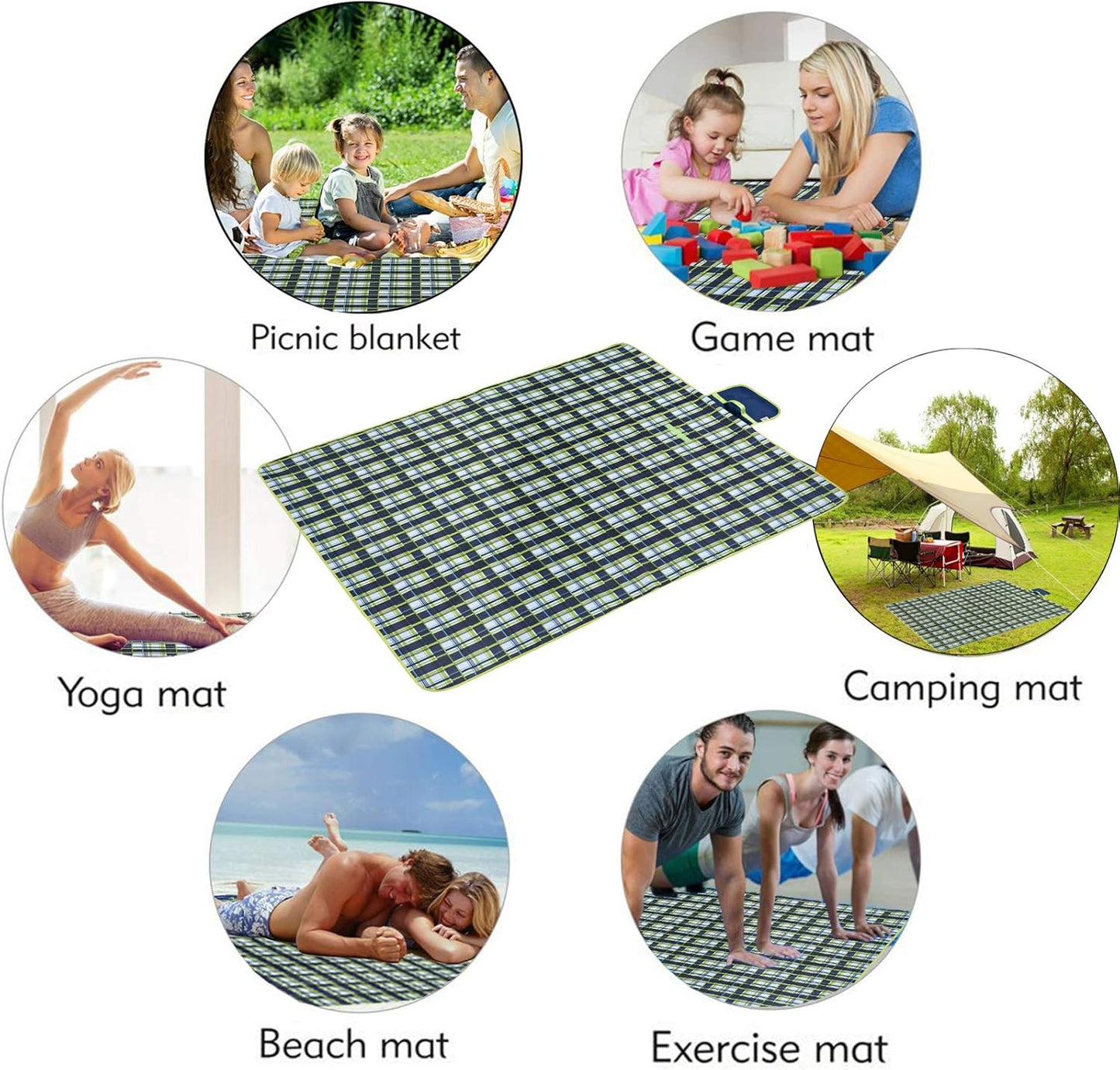 Picnic Blanket Beach Mat Extra Large Sandproof Waterproof Camping Blanket Portable Travel Blanket Play Mat for Outdoor Indoor Family Women Men Kids Beach BBQ Park Grass, 79"x57"