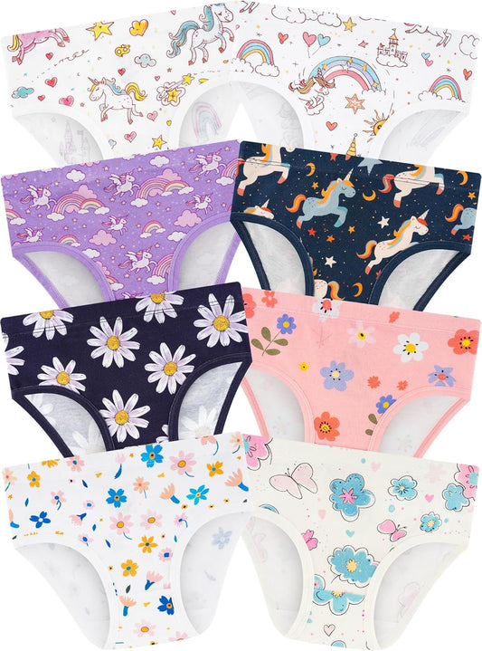 Girls' Underwear,Soft Cotton Tagless Panties for Toddlers' & Little Kids' Comfort,Breathable Briefs,8-Pack