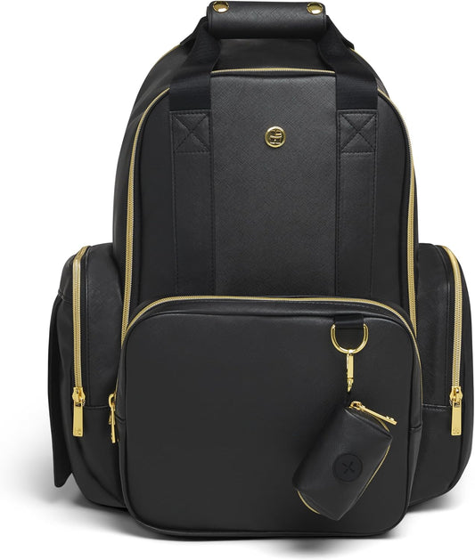 Huggies Signature Hug Pack Diaper Backpack, Black Leather, O/S