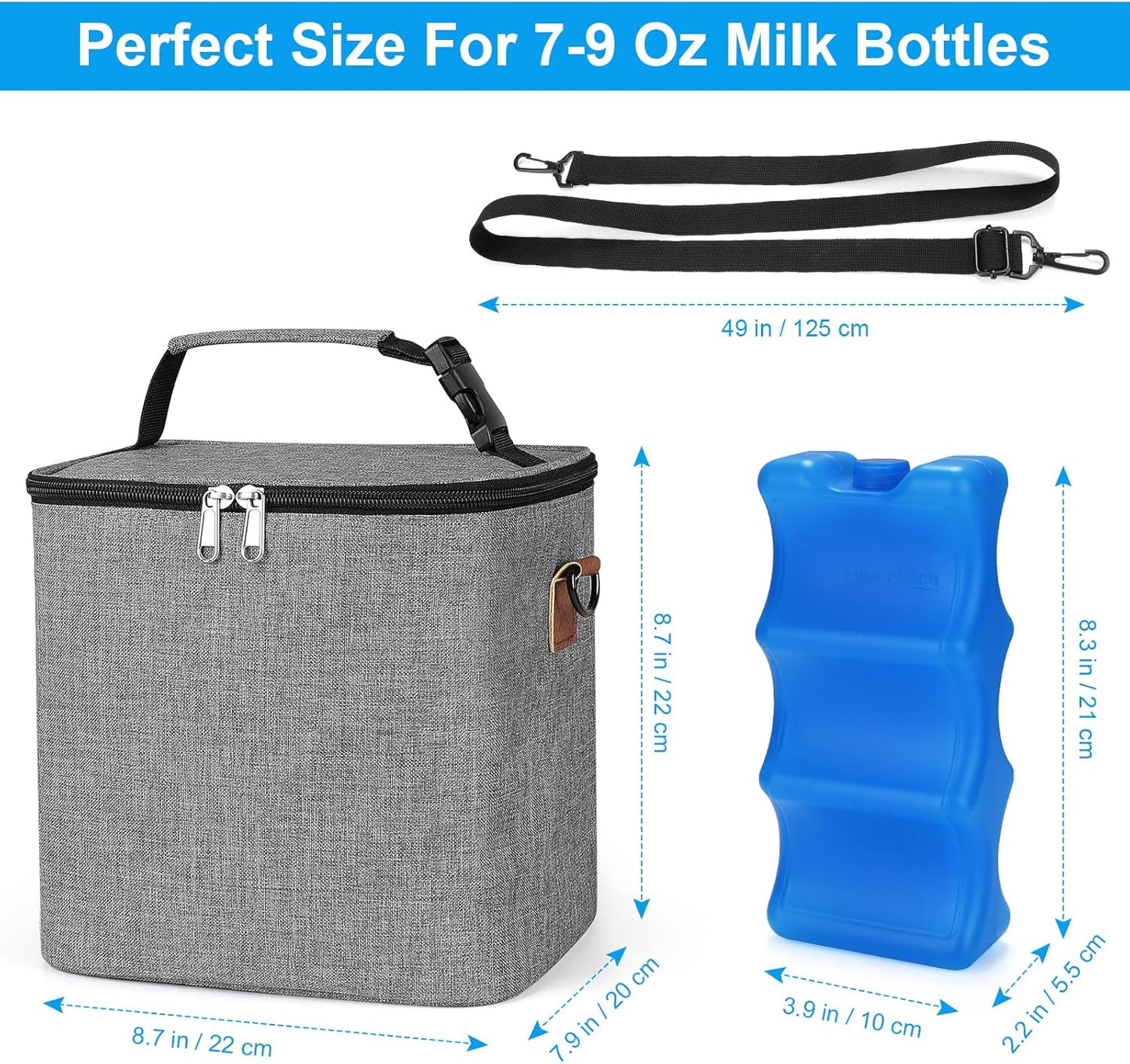 Accmor Breastmilk Cooler Bag with Ice Pack, Baby Bottle Cooler Bags, Insulated Bottle Cooler Tote Bags On The Go, Fits 6 Large 9oz Bottles, for Nursing Mom Daycare Travel, Grey