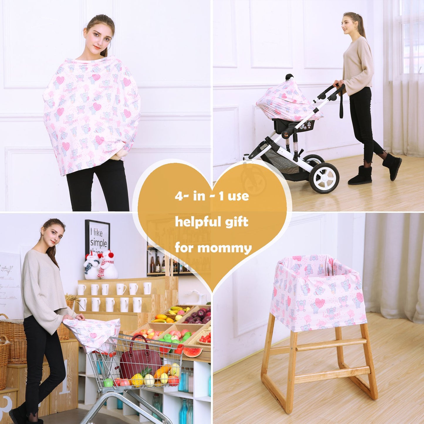 Baby Car Seat Covers, Carseat Canopy, Boys Girls Privacy Breastfeeding Cover (Cute Elephant)