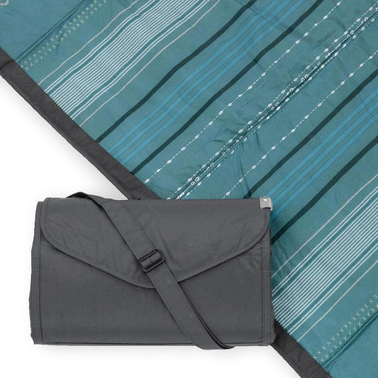 Little Unicorn 5'x5' Outdoor Family Picnic & Beach Blanket | Durable & Water-Resistant Fabric | Compact Fold & Easily Wipes Clean | Zipper Pocket (Shoreline Stripe)