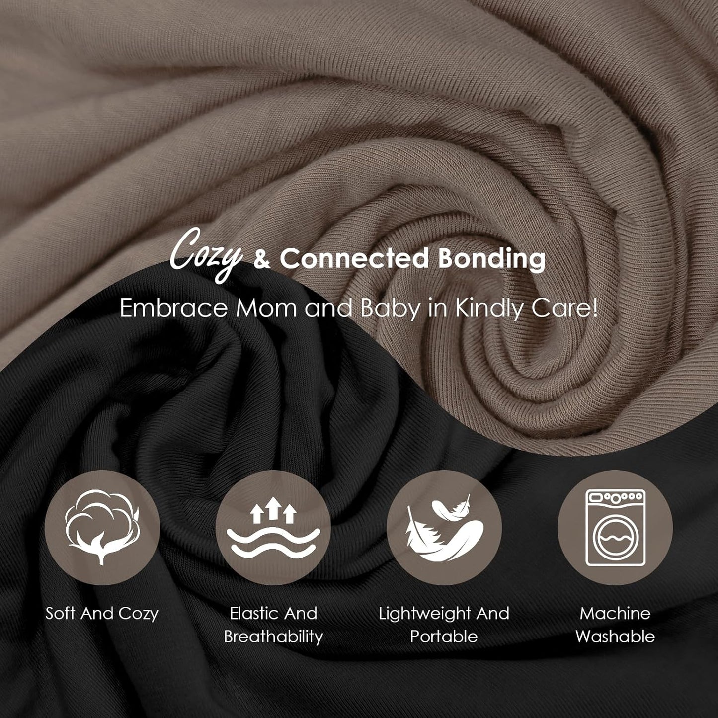 Baby Wrap Carrier, Lightweight Baby Wearing Wraps for Newborn and Infant, Soft Swaddle Holder Carrier, Cozy Baby Sling 7-35 lbs Black+Brown