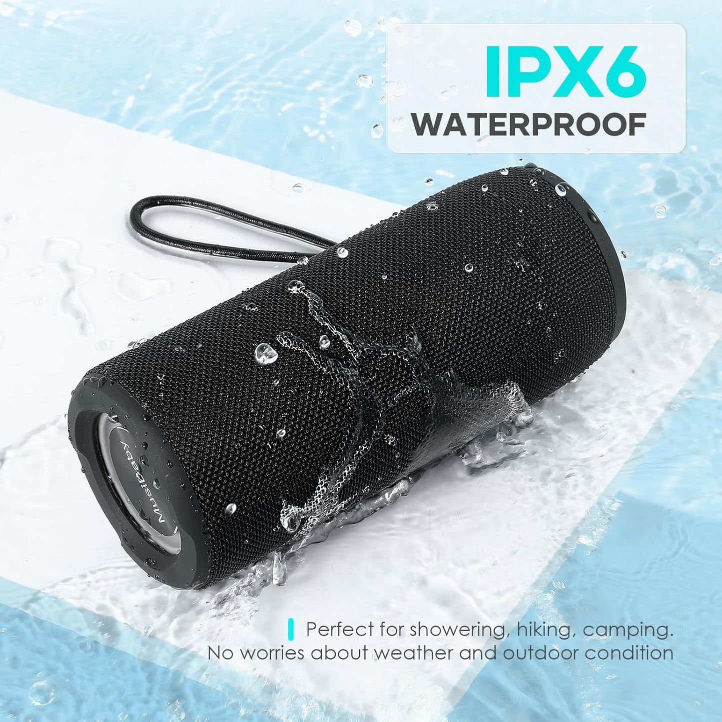 Bluetooth Speaker IPX6 Waterproof.Musibaby M88pro with Loud Stereo Sound,Portable Wireless Speaker,40H Battery,Bluetooth 5.3,Dual Pairing, Shower Outdoor Speaker for Party, Beach, Gifts Ideal.