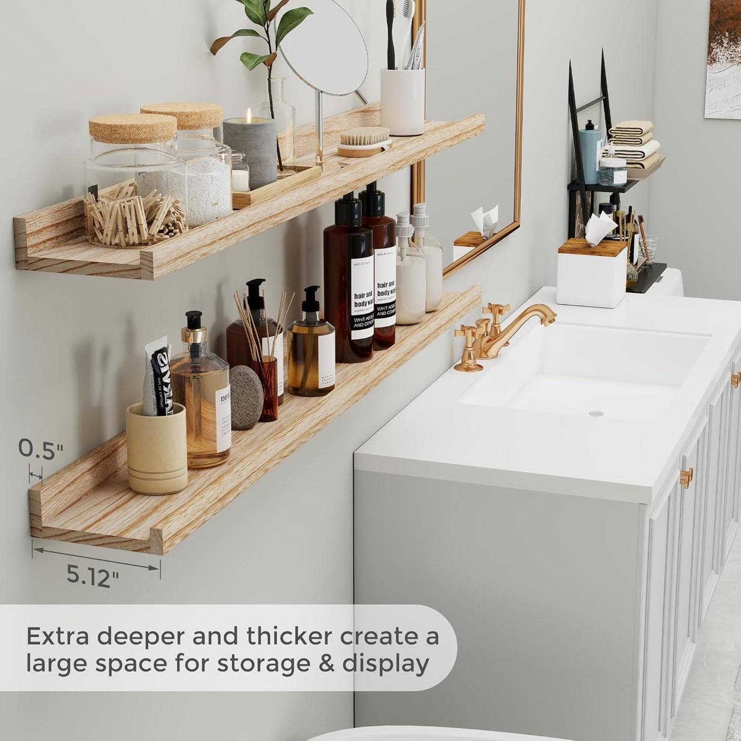 Fun Memories Floating Shelves 48 Inch Long, Rustic Wooden Picture Shelves with Ledge, Long Floating Shelf with Lip for Wall Set of 2, Photo Shelf Nursery Book Shelf for Kids Room, Living Room