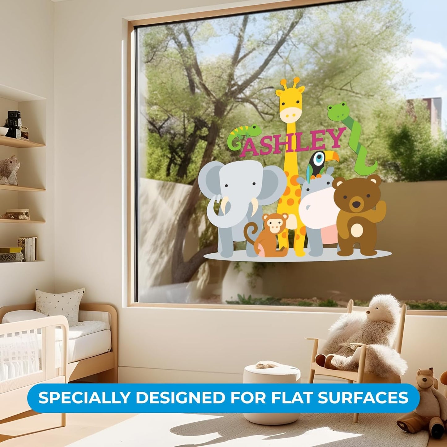 CRYPTONITE Personalized Name Jungle Animals Vinyl Wall Decor I Nursery Wall Decal for Baby Boy & Girl Decoration I Stickers for Kids I Multiple Options for Customization (A. Jungle Animals)