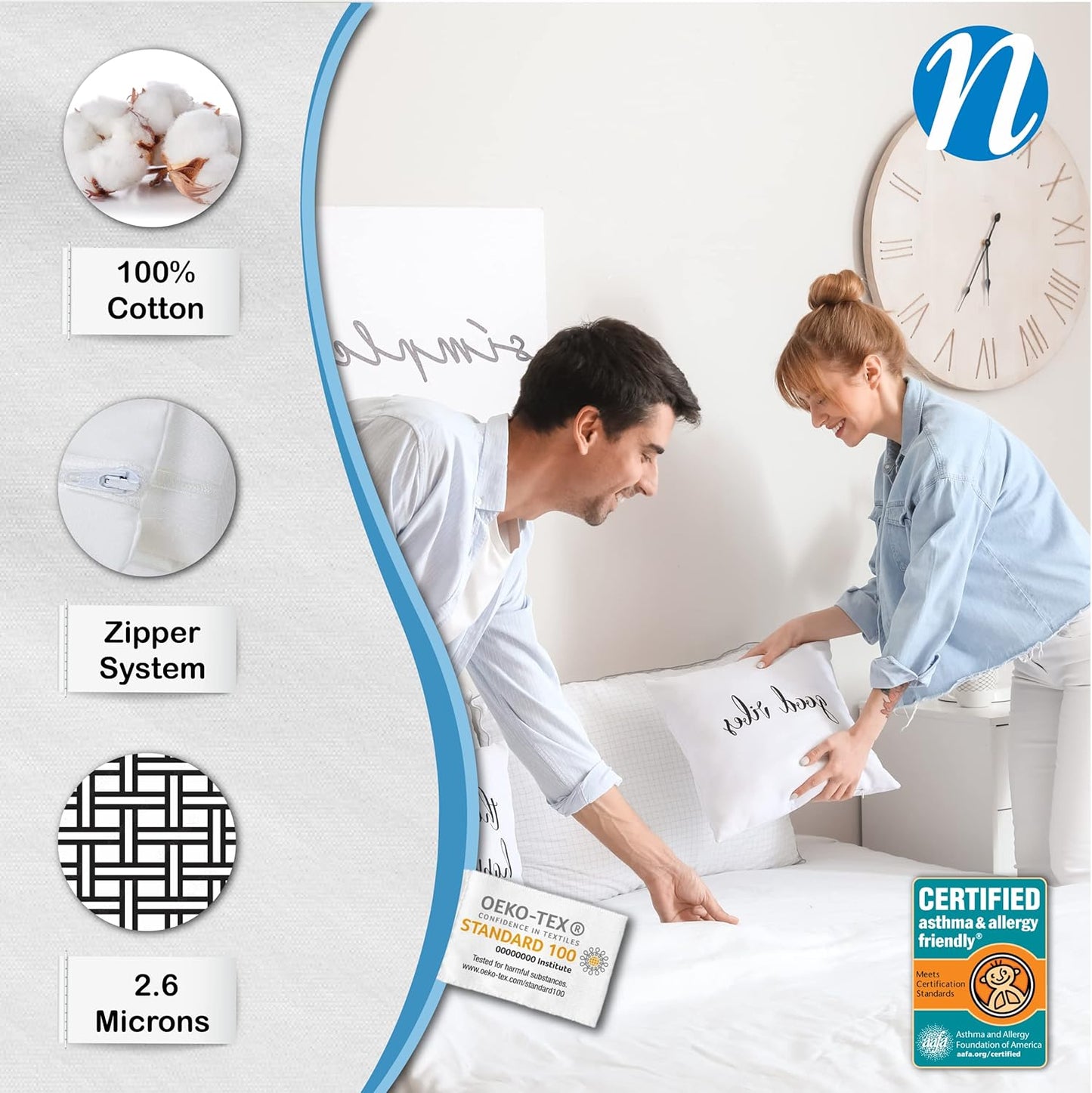 National Allergy Superior 100% Cotton Twin Mattress Protector Zippered - 39" x 75" x 12" - Hypoallergenic Bed Encasement - Breathable Dust Proof Cover - AAFA & Oeko-TEX Standard 100 Certified