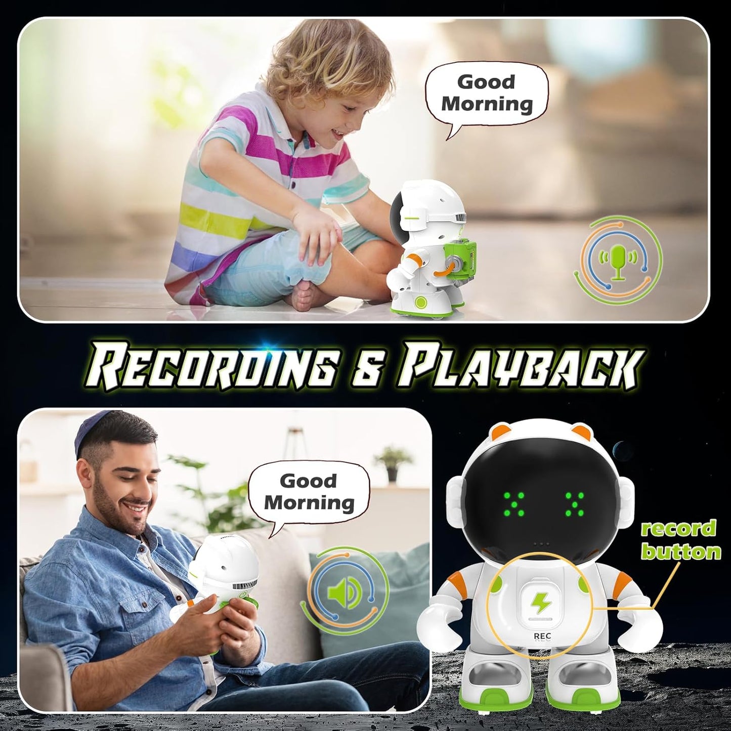 KaeKid Voice Control Robots for Kids, Astronaut Interactive Smart Robotic with Touch Sensor, Speech Recognition, Singing, Dancing, Repeating and Recording, Robot Toy for 3-8 Year Old Boys Girls