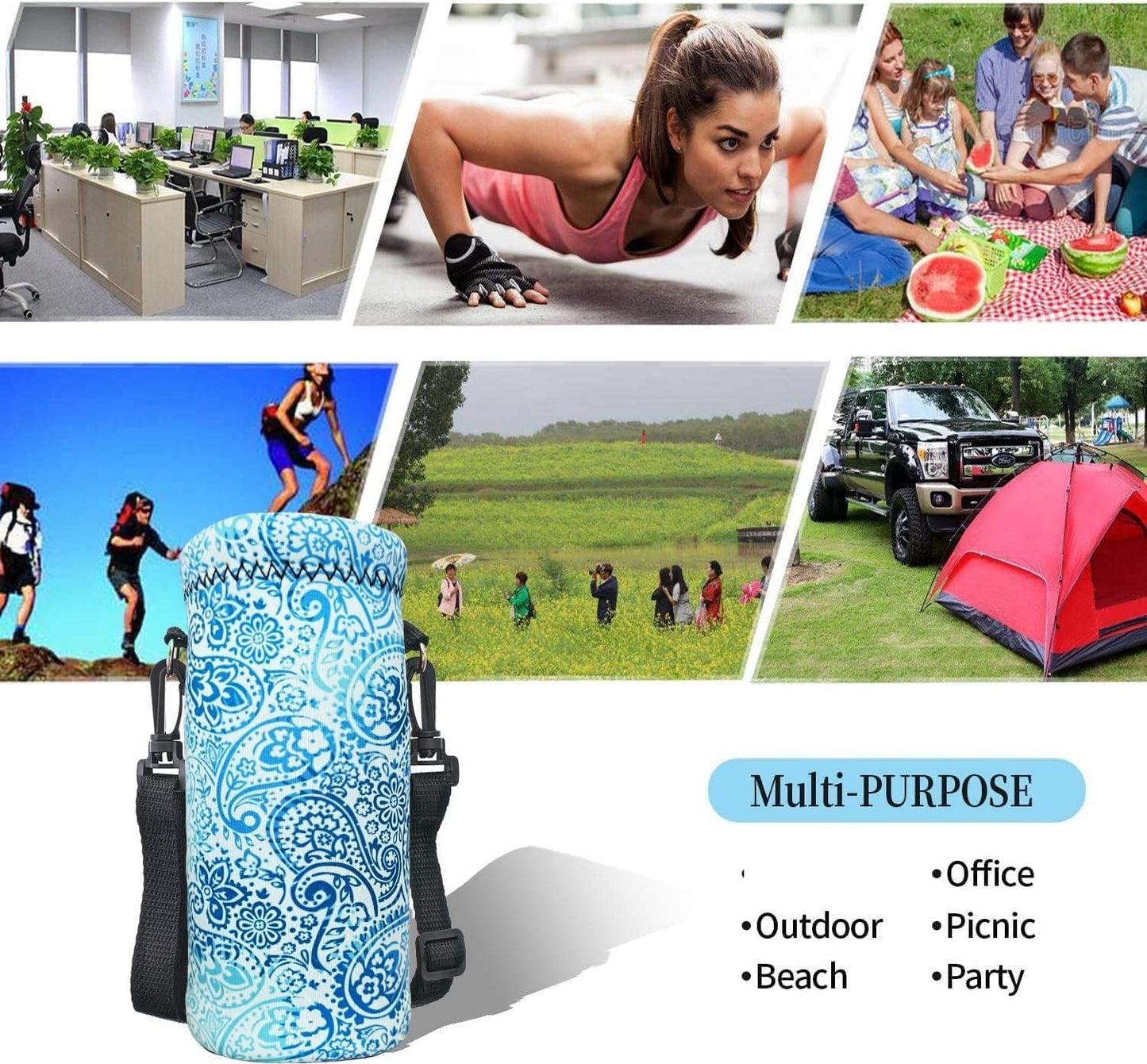 AUPET Water Bottle Bag Carrier,24oz/32oz Insulated Neoprene bottle Sling Holder Case Pouch Cover for 1000ML/750ML Bottles with Shoulder Strap for walking