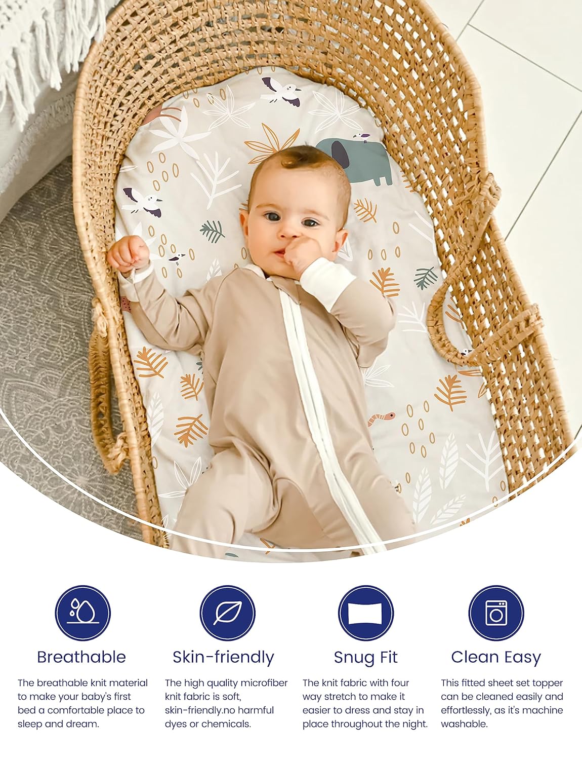 TotAha Premium Stretchy Jungle Animal Changing Pad Covers, Hypoallergenic Changing Table Cover, Silky Comfort, Buttery Soft, Calming Effect, All-Season Jersey-Knit 5'' Deep Pocket