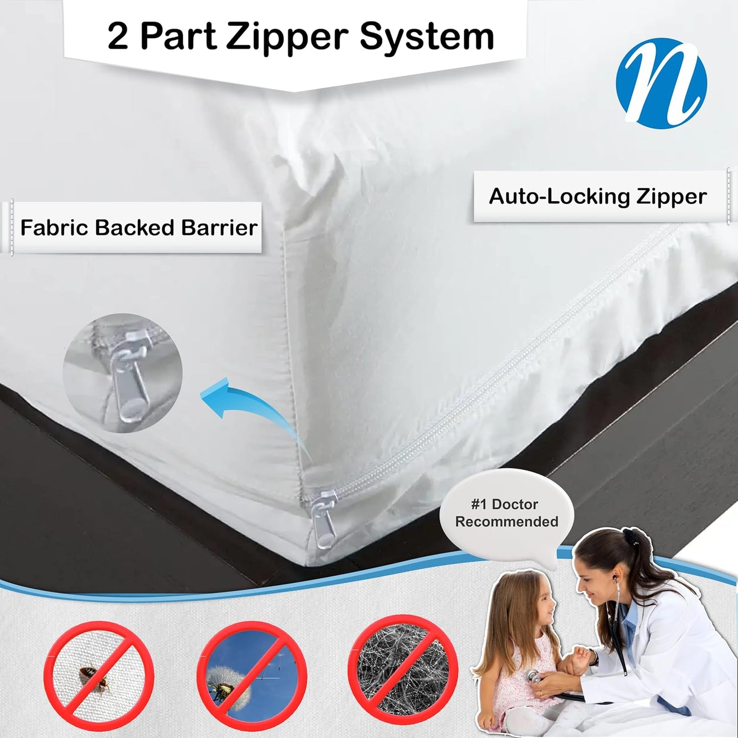 National Allergy Superior 100% Cotton California King Mattress Protector Zippered - 73" x 84" x 15" - Hypoallergenic Bed Encasement - Breathable Dust Proof Cover - Oeko-TEX Standard 100 Certified