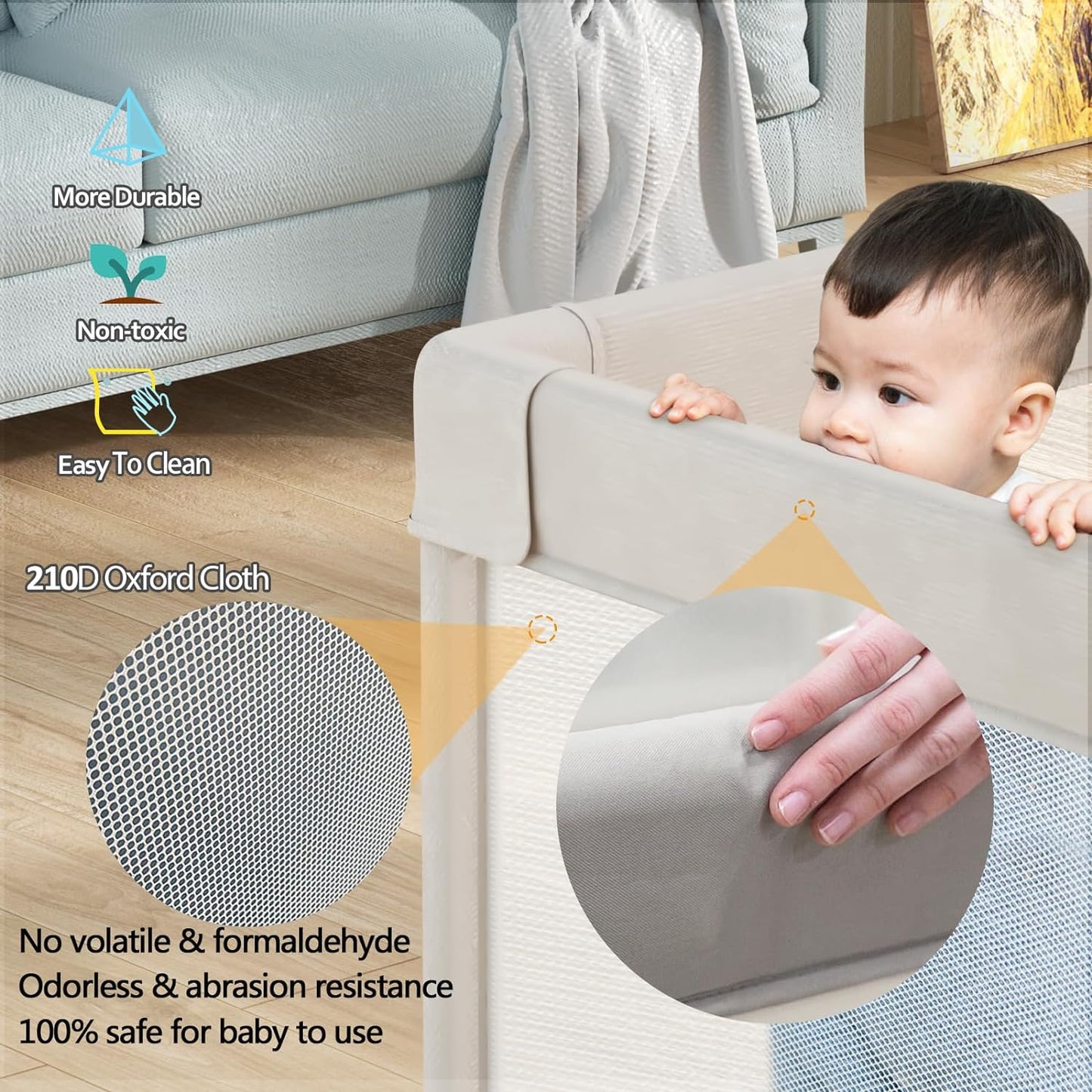 Mloong Baby Playpen with Mat, 59x59 Inches Extra Large Playpen for Babies and Toddlers, Indoor & Outdoor Activity Center, Safety Baby Fence