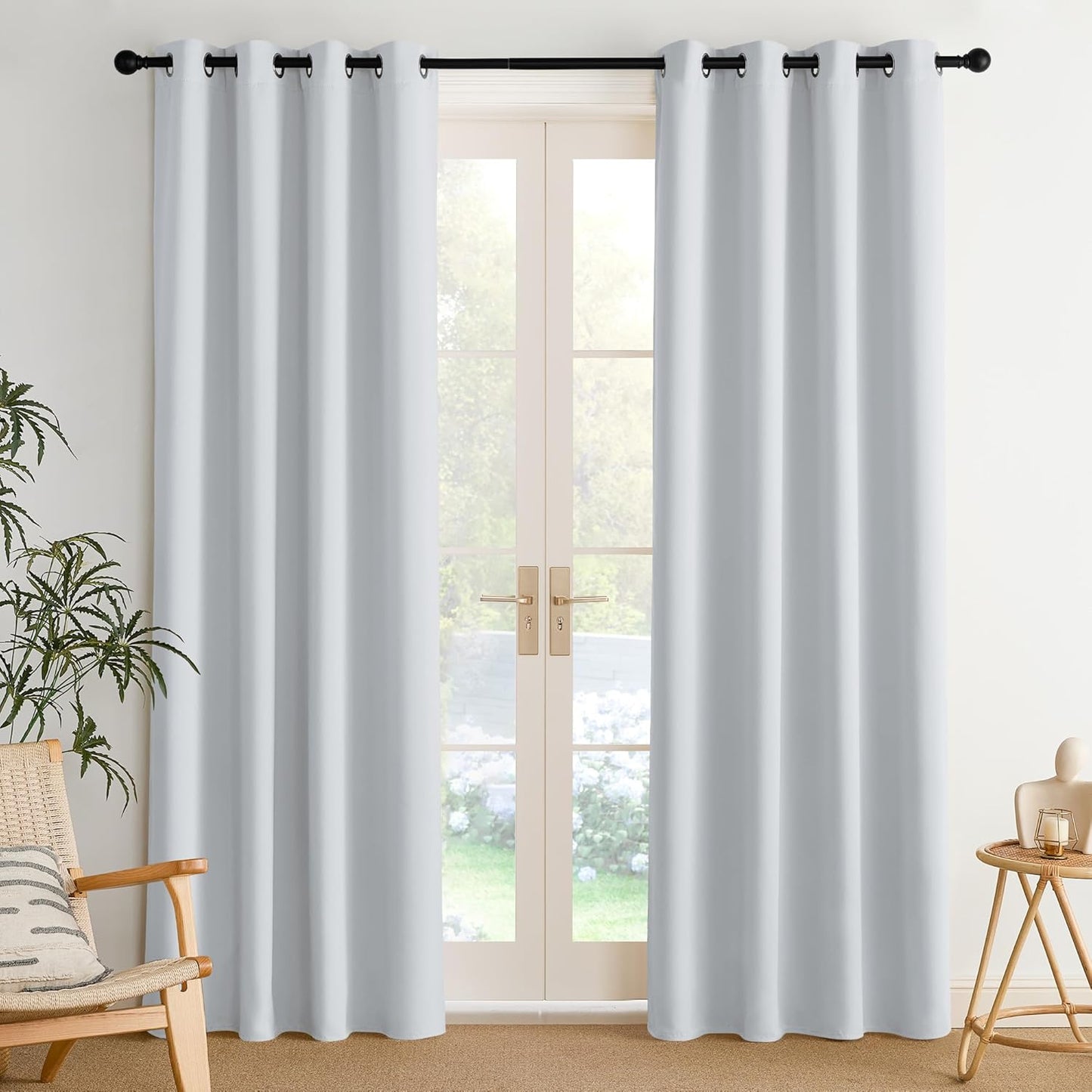 NICETOWN Greyish White Curtains 84 inches Long 2 Panels Set, Thermal Insulated Grommet Curtains, Easy Clean Light Blocking Shades for Living Room, Bathroom, Window, Holiday Decor, Kids Room