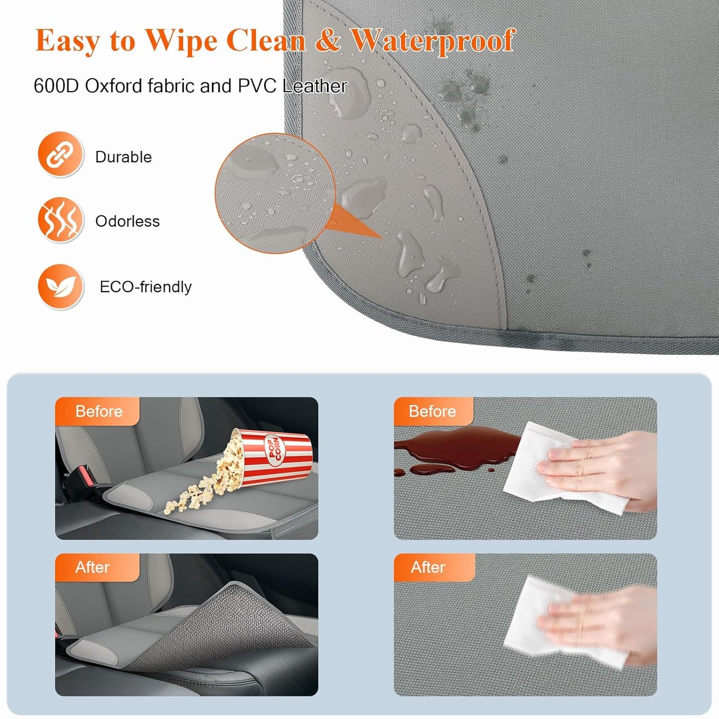 Car Seat Protector, Waterproof 600D Fabric Seat Cushion for Child Car Seat with Thickest Pad, Storage Pockets, Back Car Seat Cover for Kids, 2 Pack