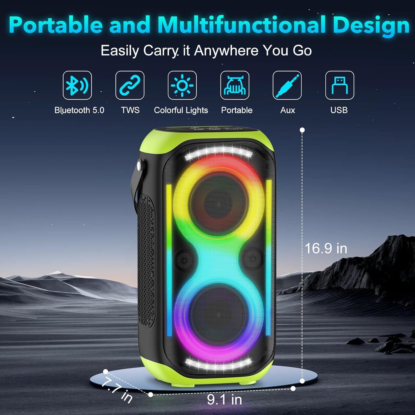Bluetooth Speaker 160W Loud Wireless Boombox Portable Big Powerful Deep Bass Sound TWS Large Outdoor Home Party Speakers with Subwoofer LED Lights