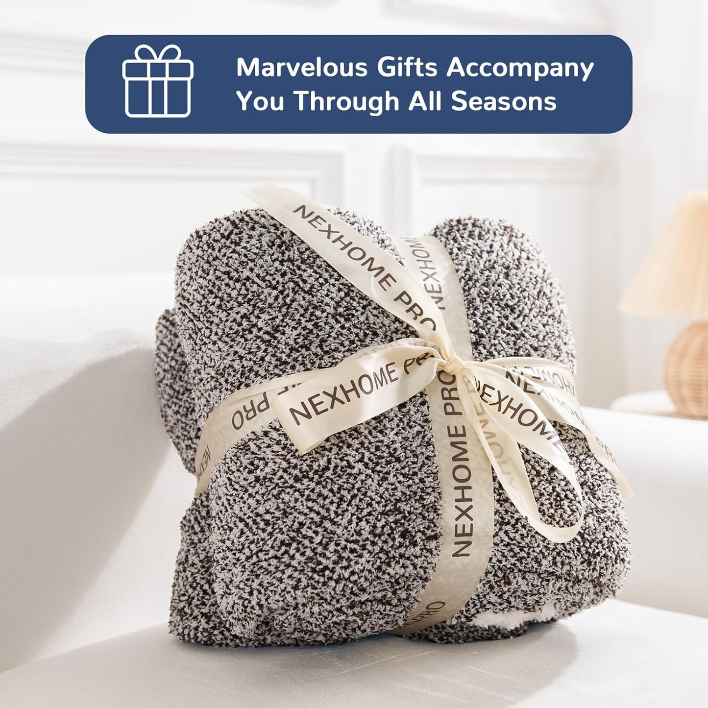 NEXHOME PRO Soft Twin Blankets for Couch, Reversible Warm Blankets Cozy Knit Blanket for Women, Fuzzy Plush Lightweight Throws for Sofa, Bed, Picnic, Coffee Brown, 60 x 80 inches