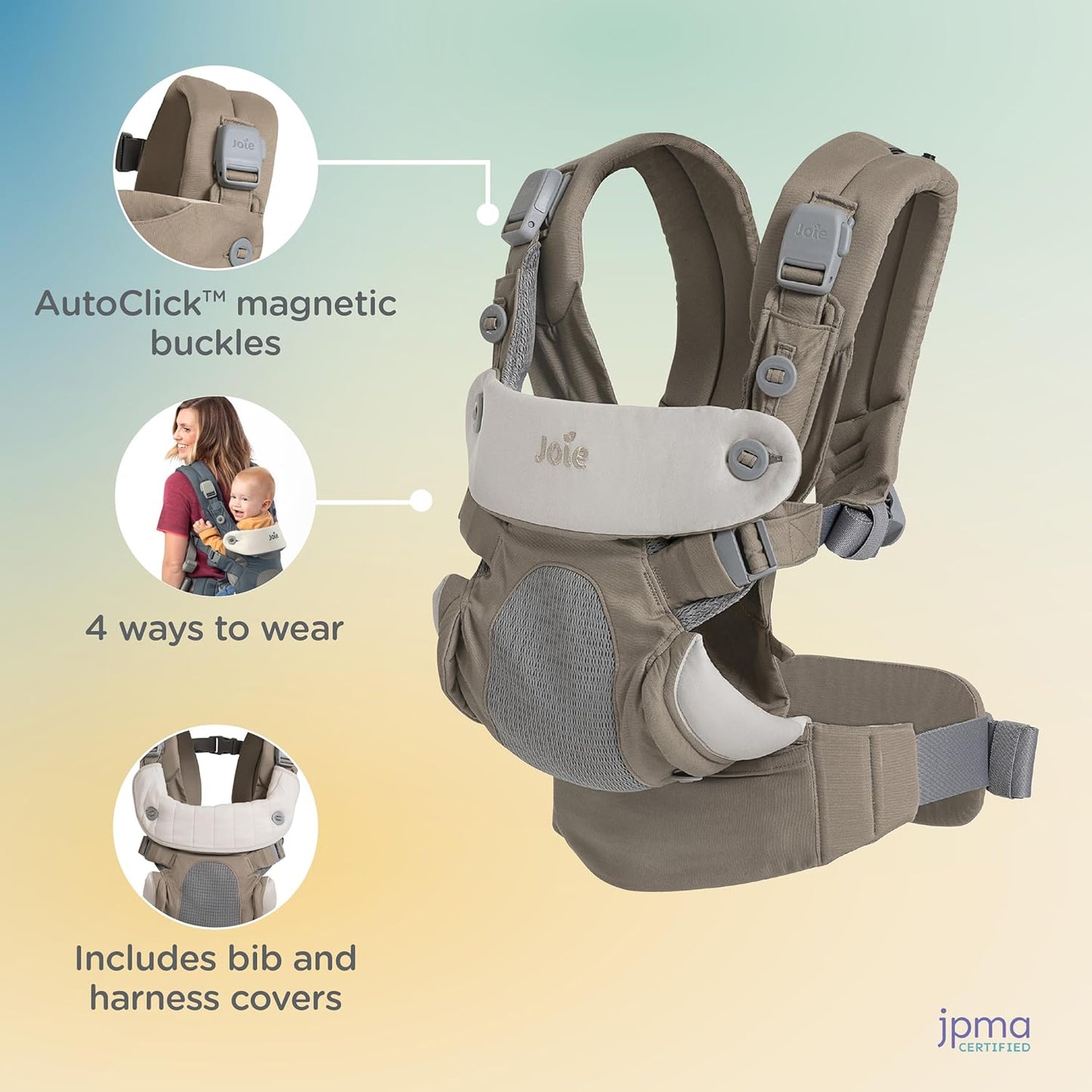 Joie Savvy lite 3-in-1 Baby Carrier – Lightweight, Ergonomic Baby Carrier with 3 Carry Positions, Padded Straps, and Lumbar Support (Cobblestone)