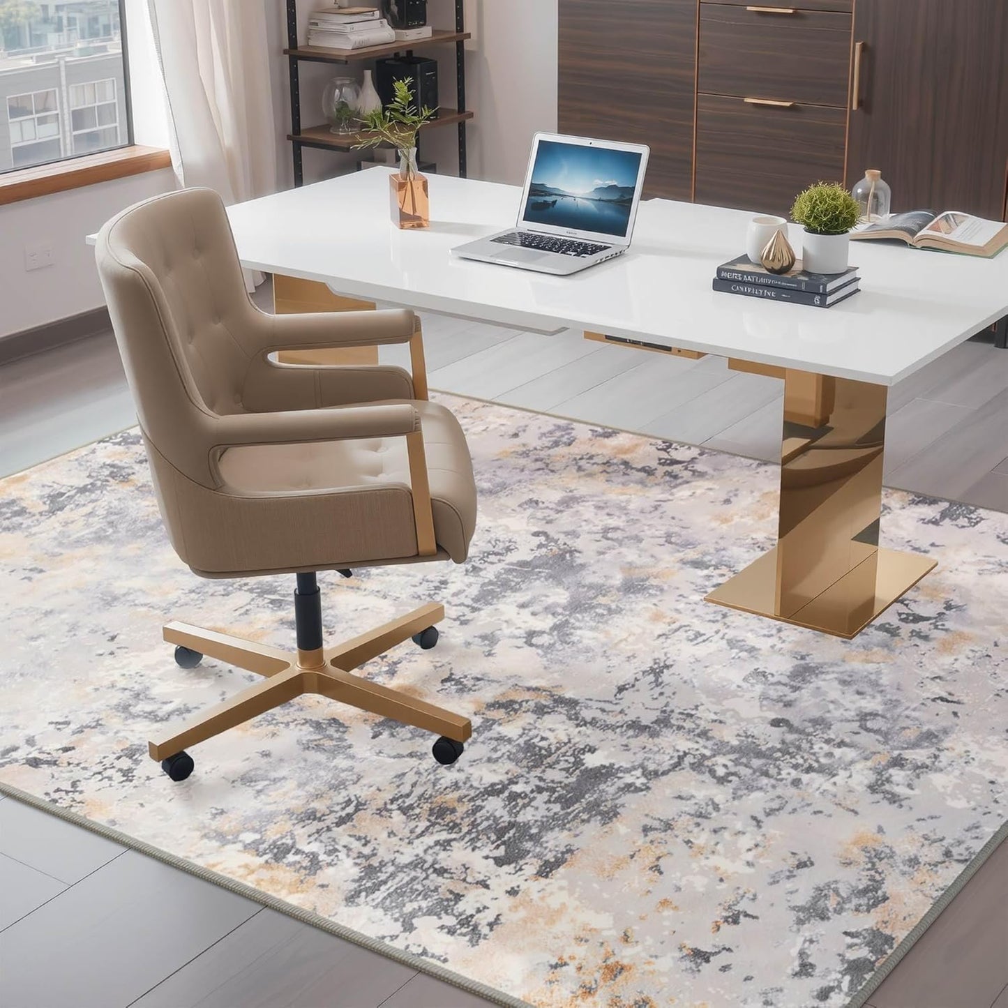 Nursery Rug for Baby Girl, 5x7 Grey Washable Rugs for Living Room Bedroom Dorm Non Slip, Stain Resistant Neutral Carpet Low Pile for Classroom, Dining Room, Kids Playroom