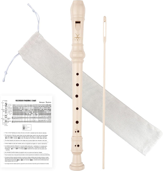 Soprano Recorder 8-Hole Instrument for Beginners Kids Students, Baroque Style C Key Flute with Cleaning Rod & acking Bag for Education & Entertainment - Beige