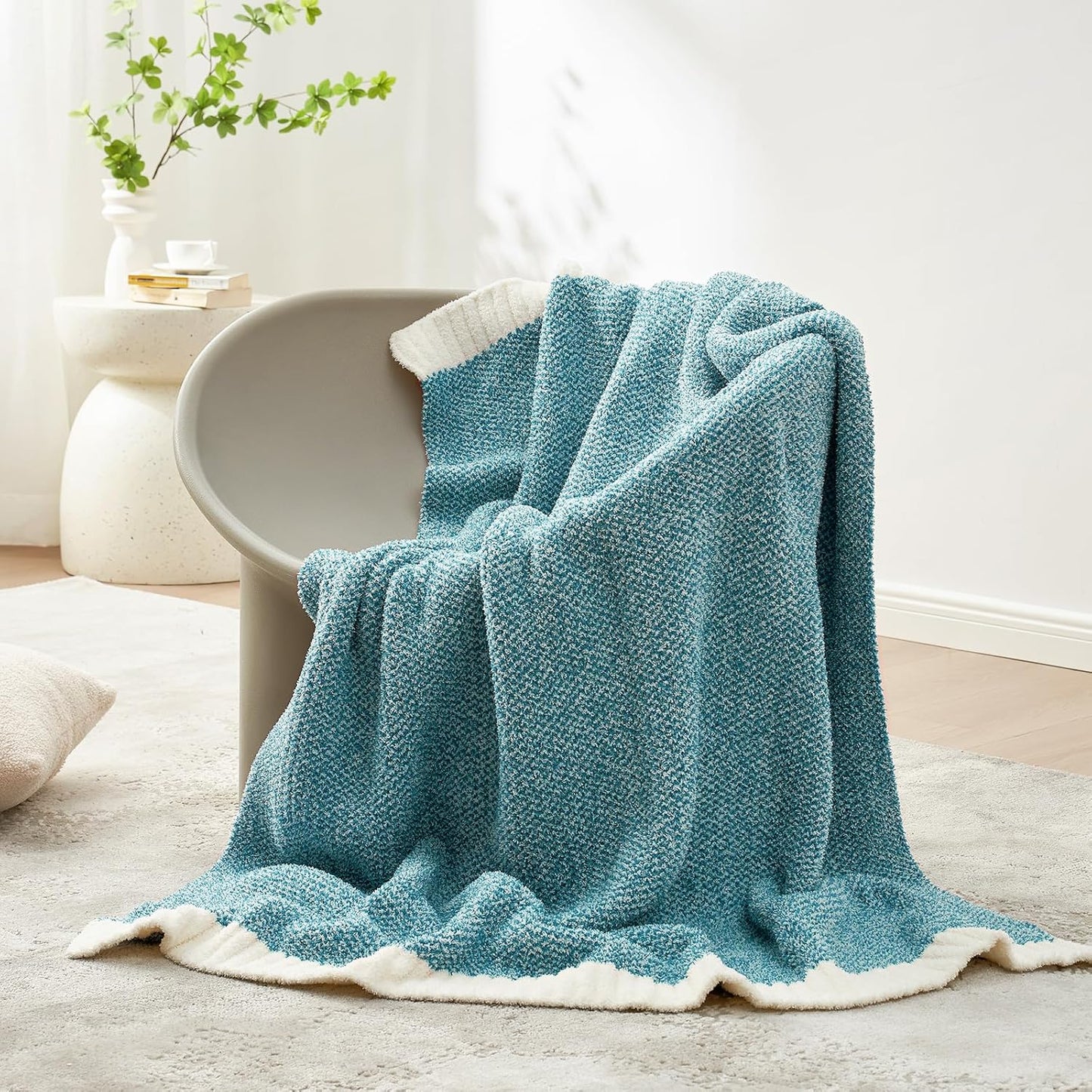 Snuggle Sac Teal Throw Blankets for Couch, Super Soft Warm Blankets Cozy Knit Fuzzy Plush Lightweight Throws for Sofa, Bed, Living Room, Heather Teal, 50x60 inches