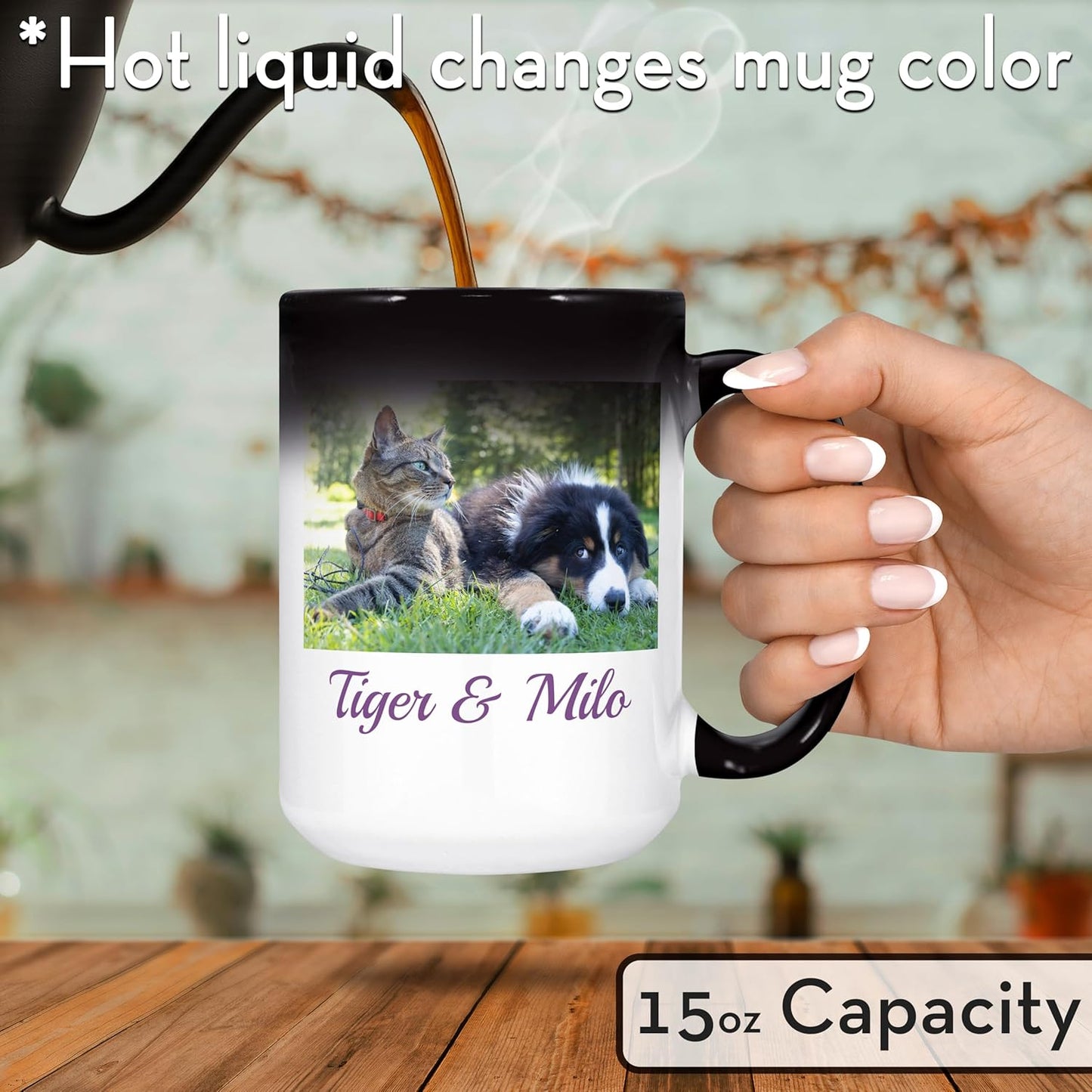 Personalized Coffee Mug, Magic Color Changing Photo Text 15 Oz Ceramic Mug, Customized Picture Name Tea Cup, Custom Fathers Day Mug, Taza Cafe Personalizadas Fotos,Gifts Women Men Mom, Black CC