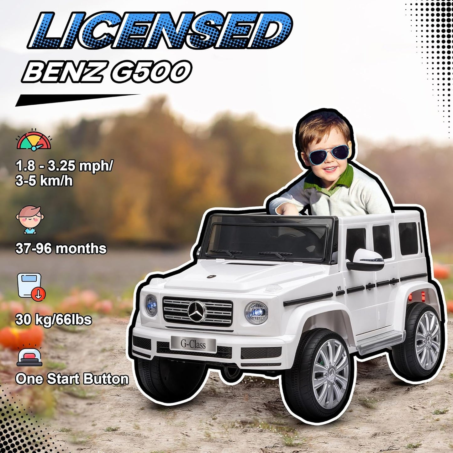 Aosom 12V Kids Electric Car, Mercedes Benz G500 Licensed Battery Powered Ride on Truck for Kids with Remote Control, Headlights, Music, Suspension & Storage for Boys and Girls, White