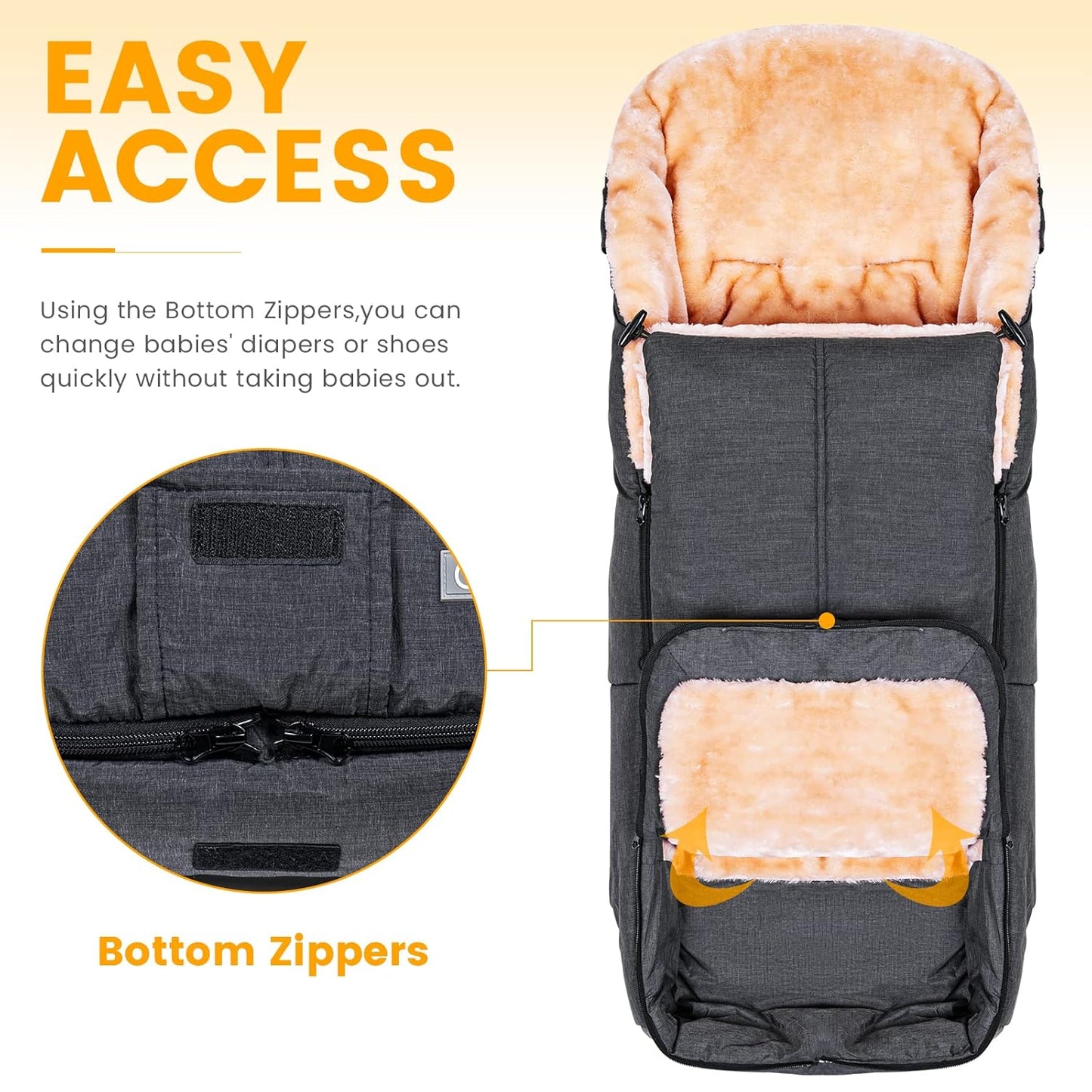 Orzbow Stroller Footmuff Universal | Faux Wool Baby Bunting Bag | Warm, Weather-proof, Adjustable Buckles | Winter Stroller Blanket Cover | Baby Sleeping Bag for Cold Weather Accessories, Dark Grey