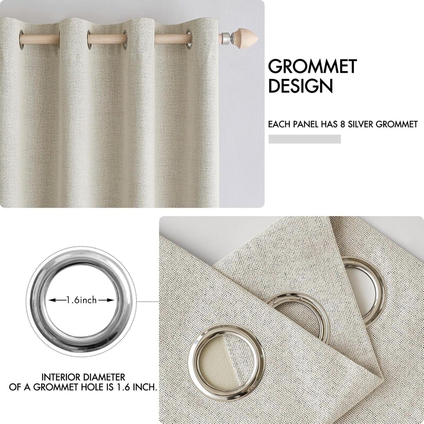 MIULEE 100% Blackout Linen Textured Curtains for Bedroom Solid Thermal Insulated Cream Grommet Room Darkening Curtains & Drapes Luxury Decor for Living Room Nursery 52 x 120 Inch (2 Panels)