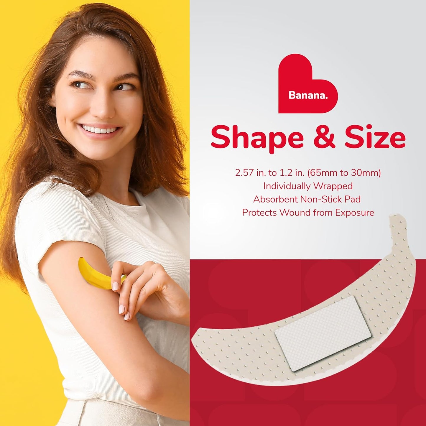 BioSwiss Bandages, Banana Shaped Self Adhesive Bandage, Latex Free Sterile Wound Care, Fun First Aid Kit Supplies for Kids, 50 Count