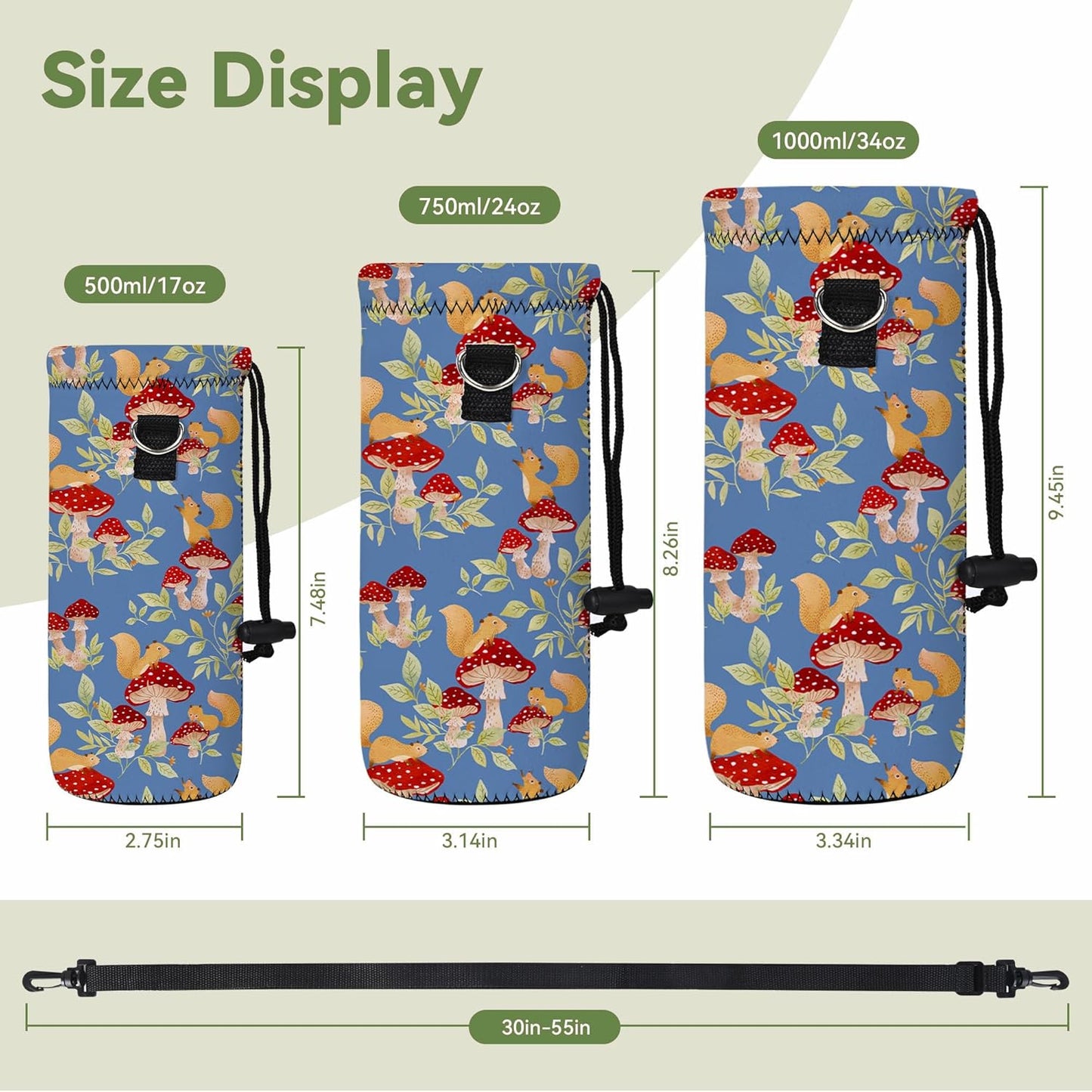 Neoprene Water Bottle Carrier Bag with Adjustable Shoulder Strap for Men Women Walking Hiking,Portable Insulated Holder Case for Stainless Steel/Glass/Plastic Bottles