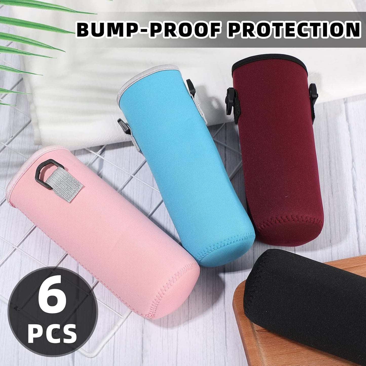 Rtteri 6 Pcs Neoprene Water Bottle Carrier Bag with Adjustable Shoulder Strap 32oz Insulator Water Bottle Cover Holder Cooler Sleeve for Stainless Steel/glass/plastic (Cute)