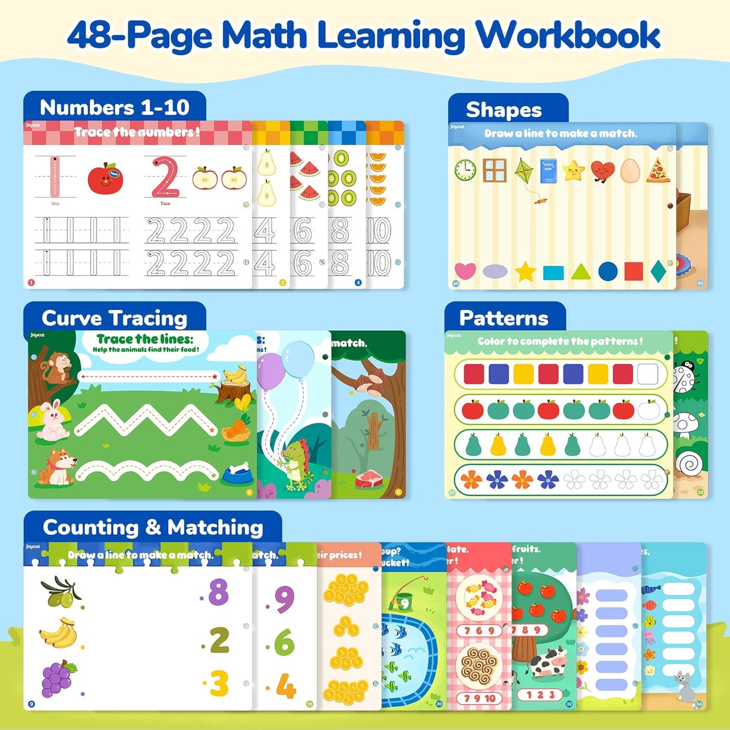 JoyCat Math Game Book - Preschool Learning Activity for Kids Ages 3-5, Number Tracing Workbooks, Math Learning Tools, Travel Cars Activities, Educational Gift Toys for Girls and Boys Ages 4-8