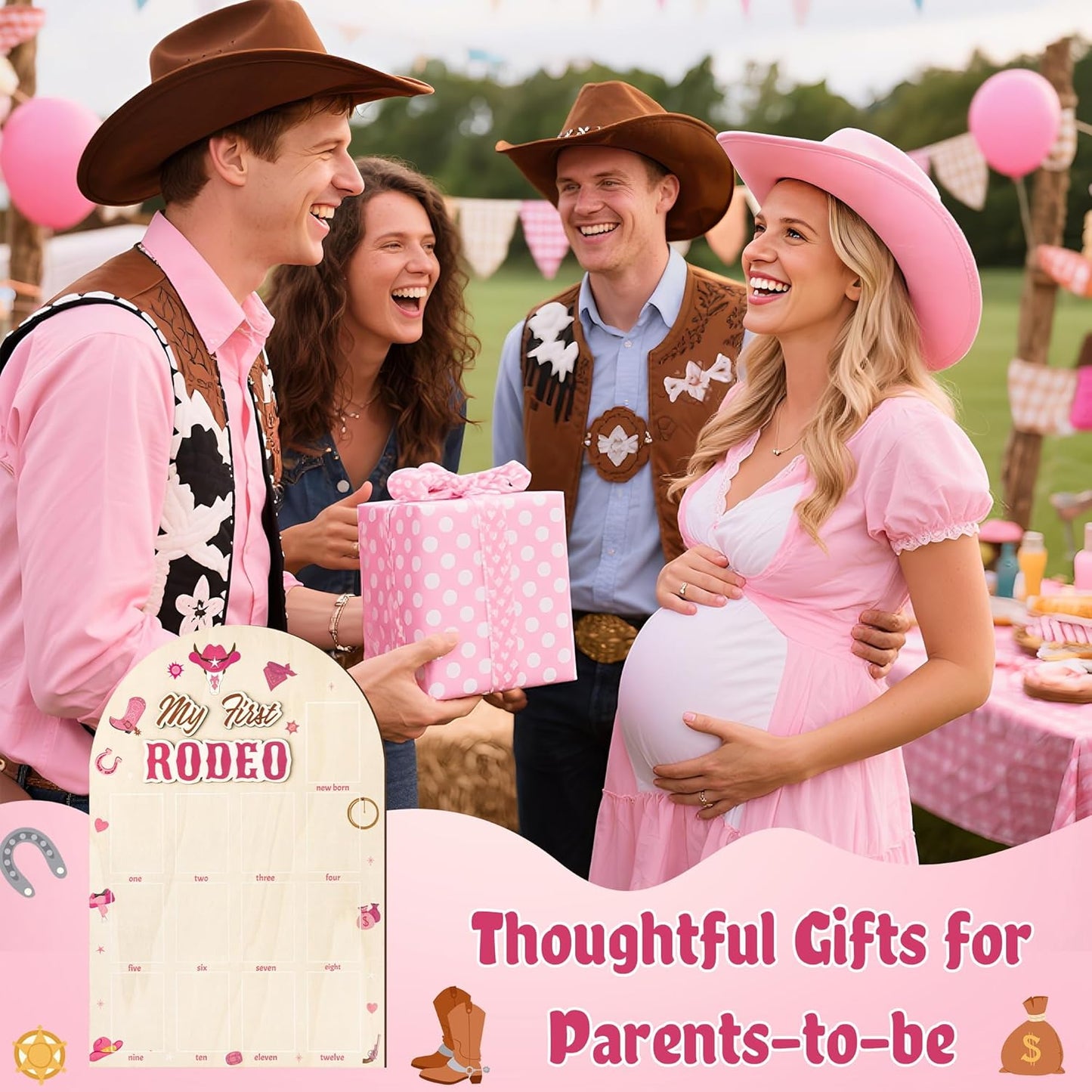 R HORSE My First Year Photo Frame Board, 3D Western Cowgirl Birthday Decorations Display Wood Board, Baby First Year Picture Frame 12 Months Milestone 1st Birthday Nursery Decor Gift for Girl